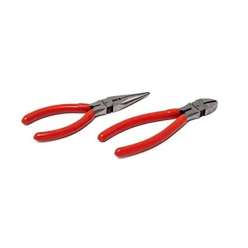 Red-handled pliers from the 180 Piece Professional Tool Set in Tool Storage Case - CTK180, showcasing durable metal construction.