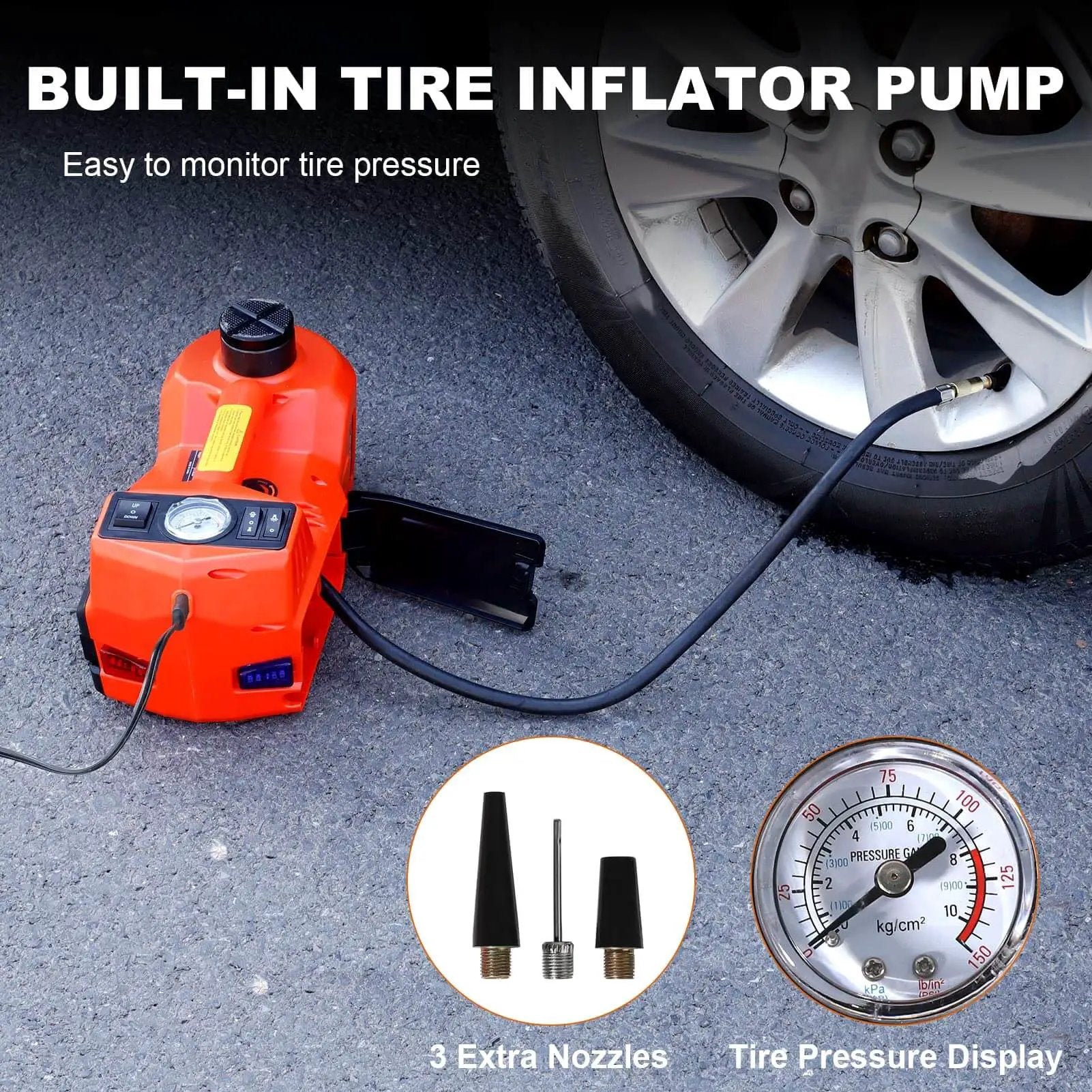 Five Ton Electric Hydraulic Car Jack Kit With LED Light For Cars SUVs And Trucks Portable Quick Lift from Six to Seventeen Point Seven Inches Red