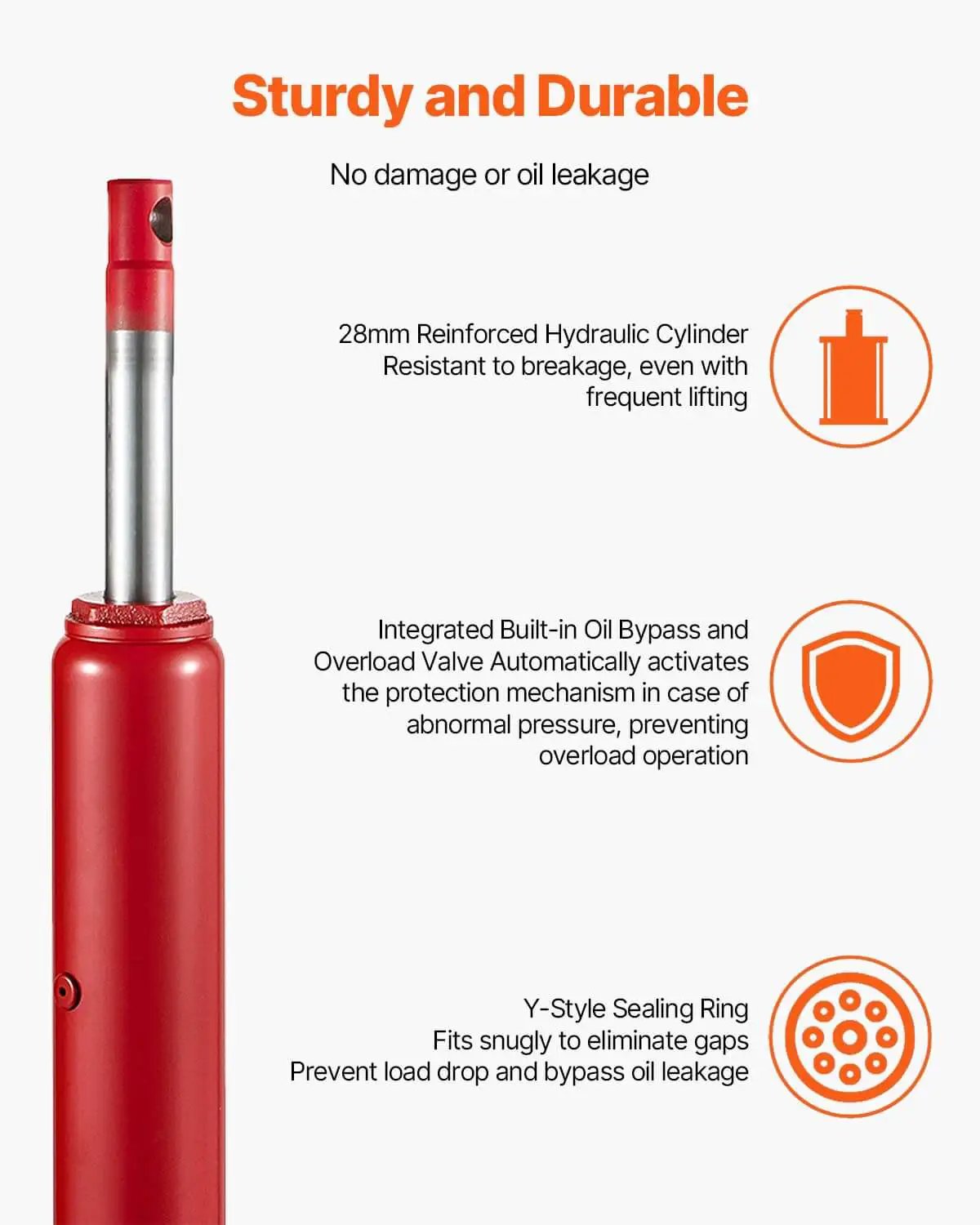 Heavy Duty 4 Ton Long Ram Hydraulic Jack With 8818 Lb Capacity For Engine Hoist And Garage Lifts, Red, close-up view