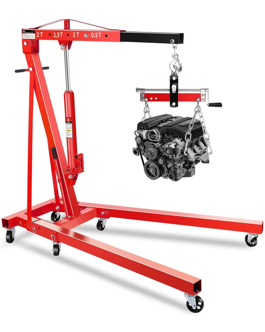 2 Ton Hydraulic Engine Hoist With Lever Folding Cherry Picker 6 Locking Wheels 4 Boom Positions Heavy Duty Engine Crane
