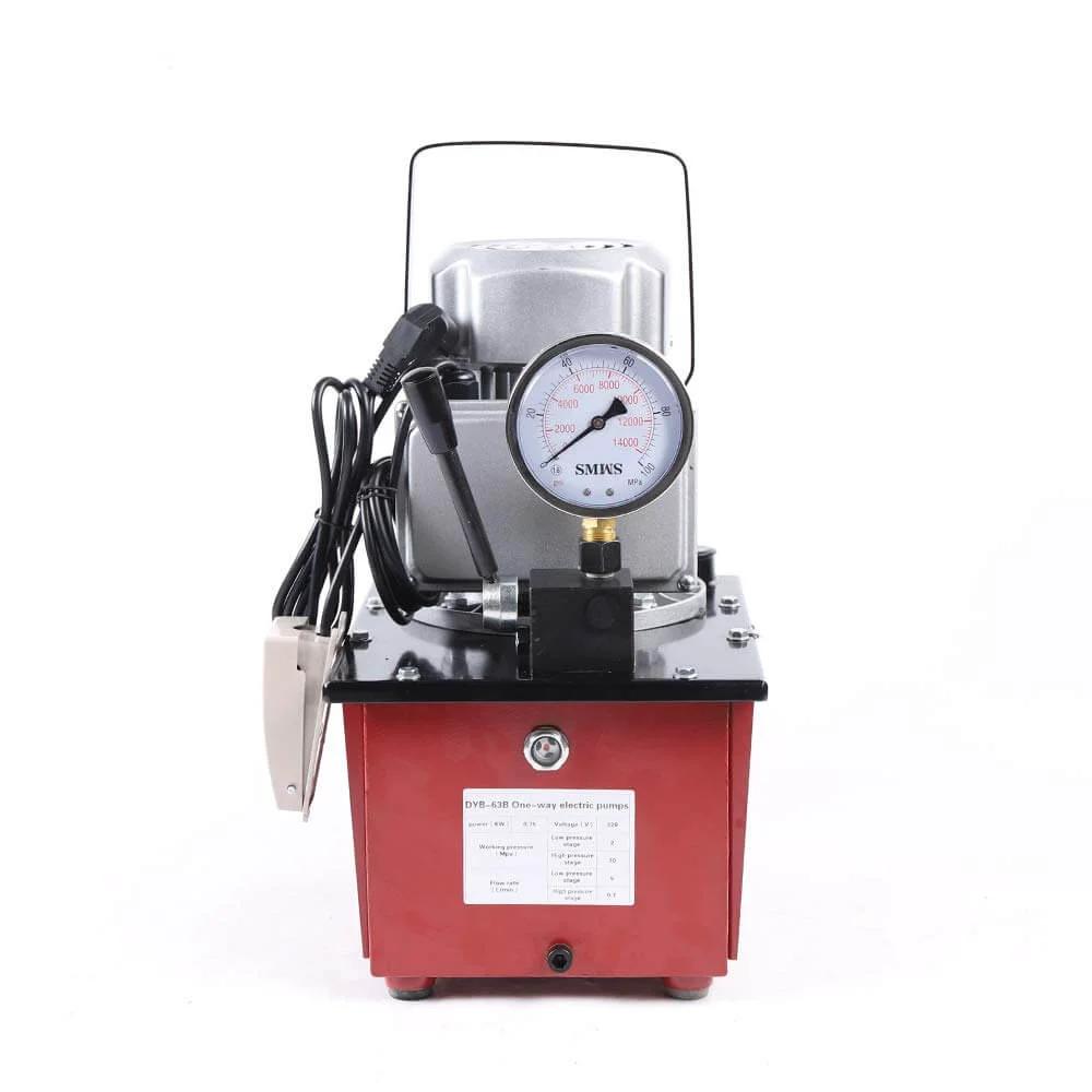 Front view of HinLIaDa 10000PSI Electric Hydraulic Pump, 750W 110V Single Acting Hydraulic Driven Pump, red color with gauge