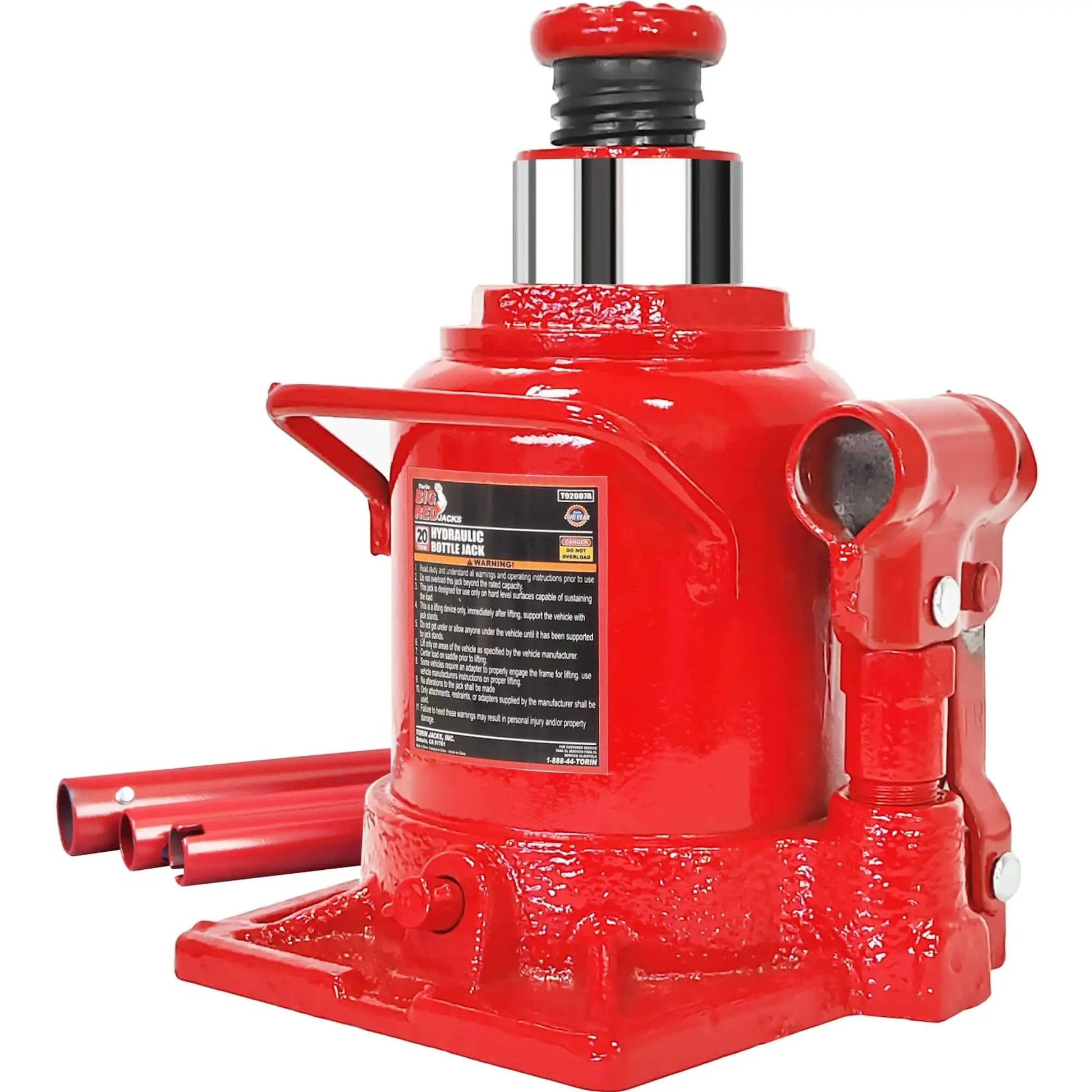 Beast Mode Low Profile Hydraulic Bottle Jack Twenty Ton Capacity Stubby Welded Frame With Serrated Saddle Lifts From Six And Five Eighths Inches To Ten And Fifteen Sixteenths Inches Red Finish Heavy Duty Auto Garage Tool By Torin