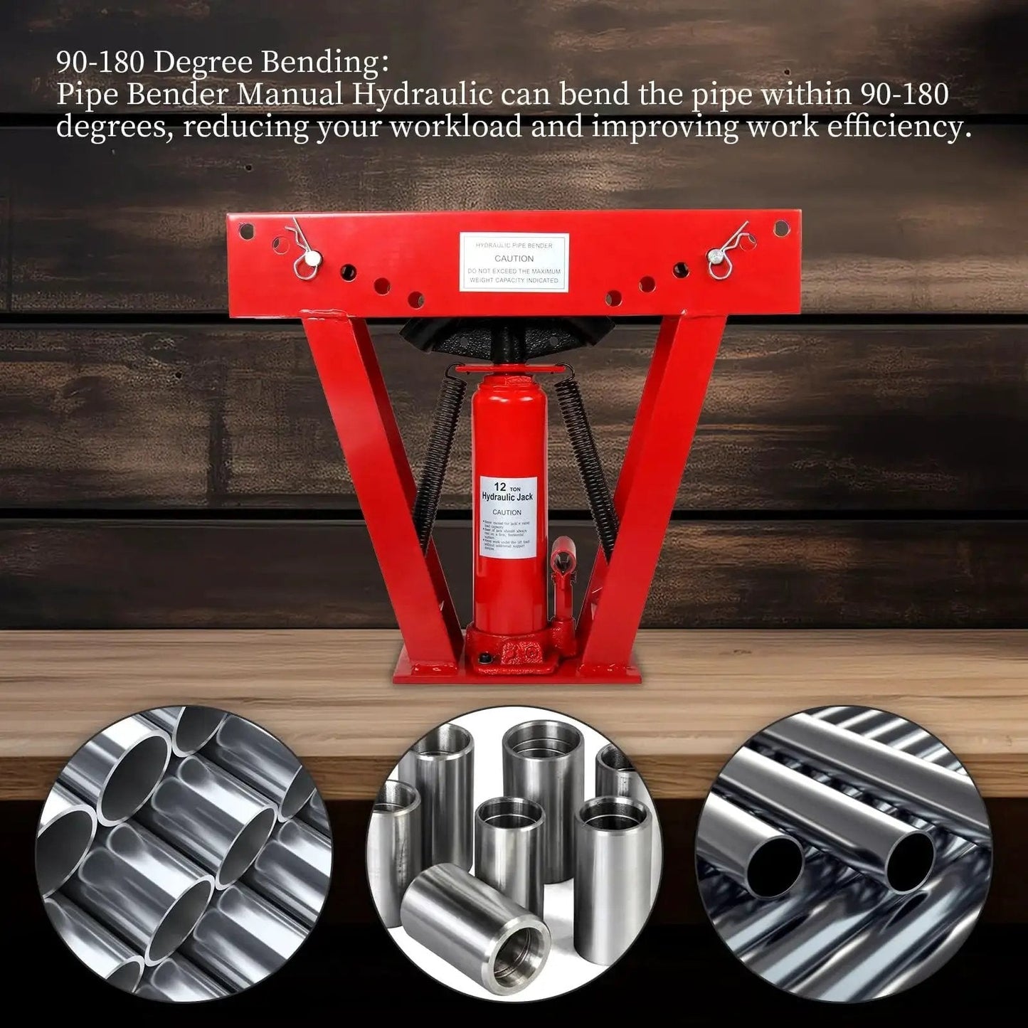 12 Ton Manual Hydraulic Pipe Bender With Six Dies And Adjustable Rollers For Piping And Exhaust Tubes 90-180 Degree Bends