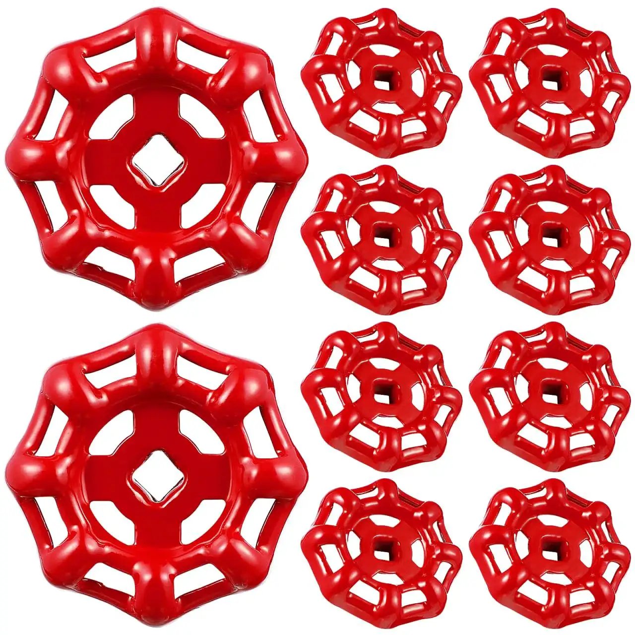 10 Pack Metal Outside Faucet Round Wheel Handles With Square Broach For Cast Iron Hose Bibb Valves, durable red cast iron handles.