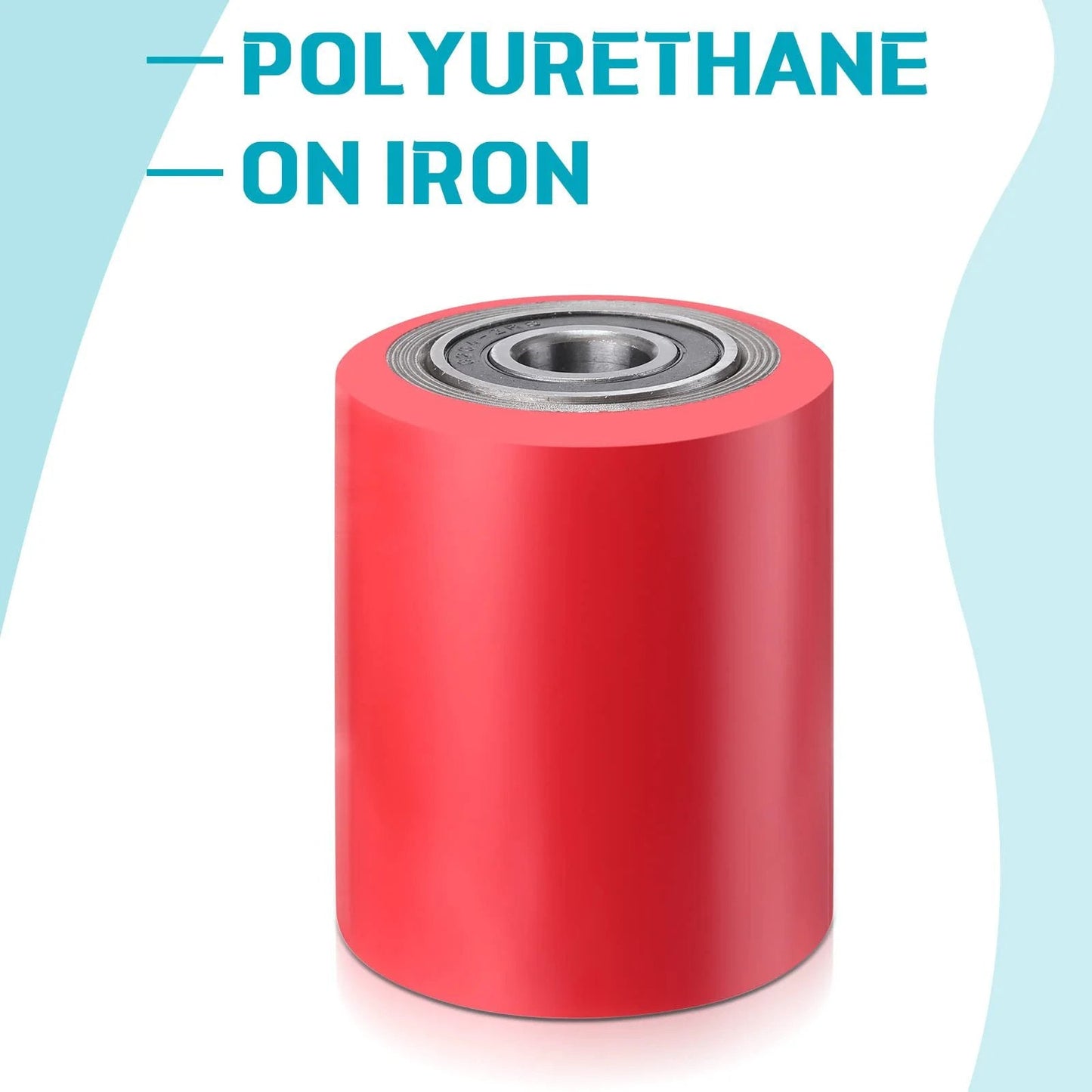 Red polyurethane on steel wheel from 12 pcs pallet jack load wheels full set, 3 x 3.75 inch, includes 20mm ID bearings.
