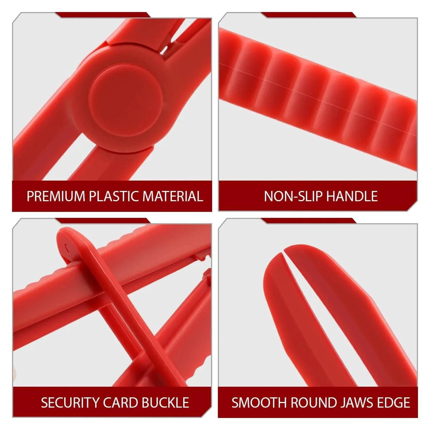 Close-up of red Three Size Hose Pinch Off Pliers Set Straight Clamp Pliers for fuel line with non-slip handle and smooth jaws.