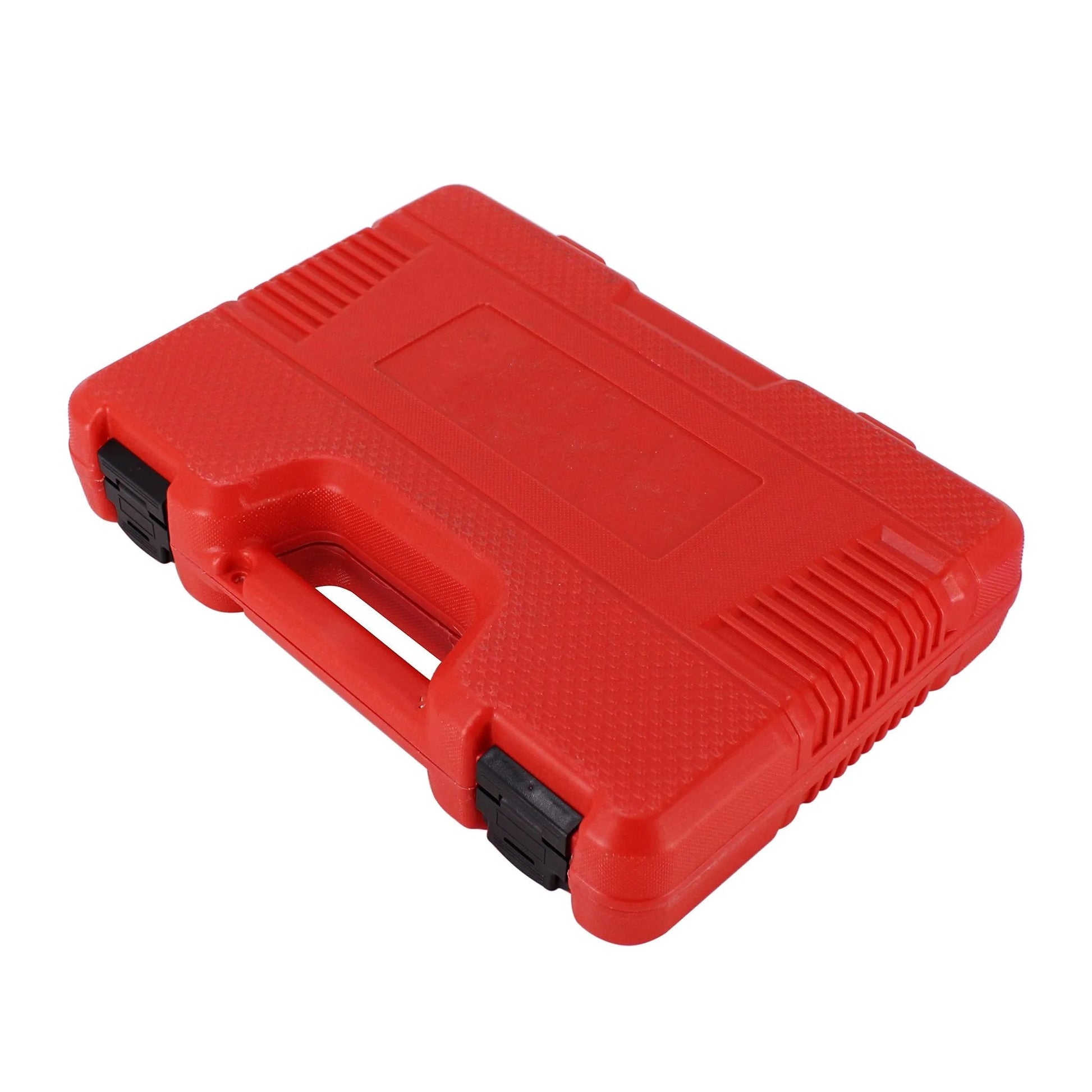 Go-To Cylinder Leak Detector And Engine Compression Test Kit carrying case, red plastic, sturdy design for storage and transport.