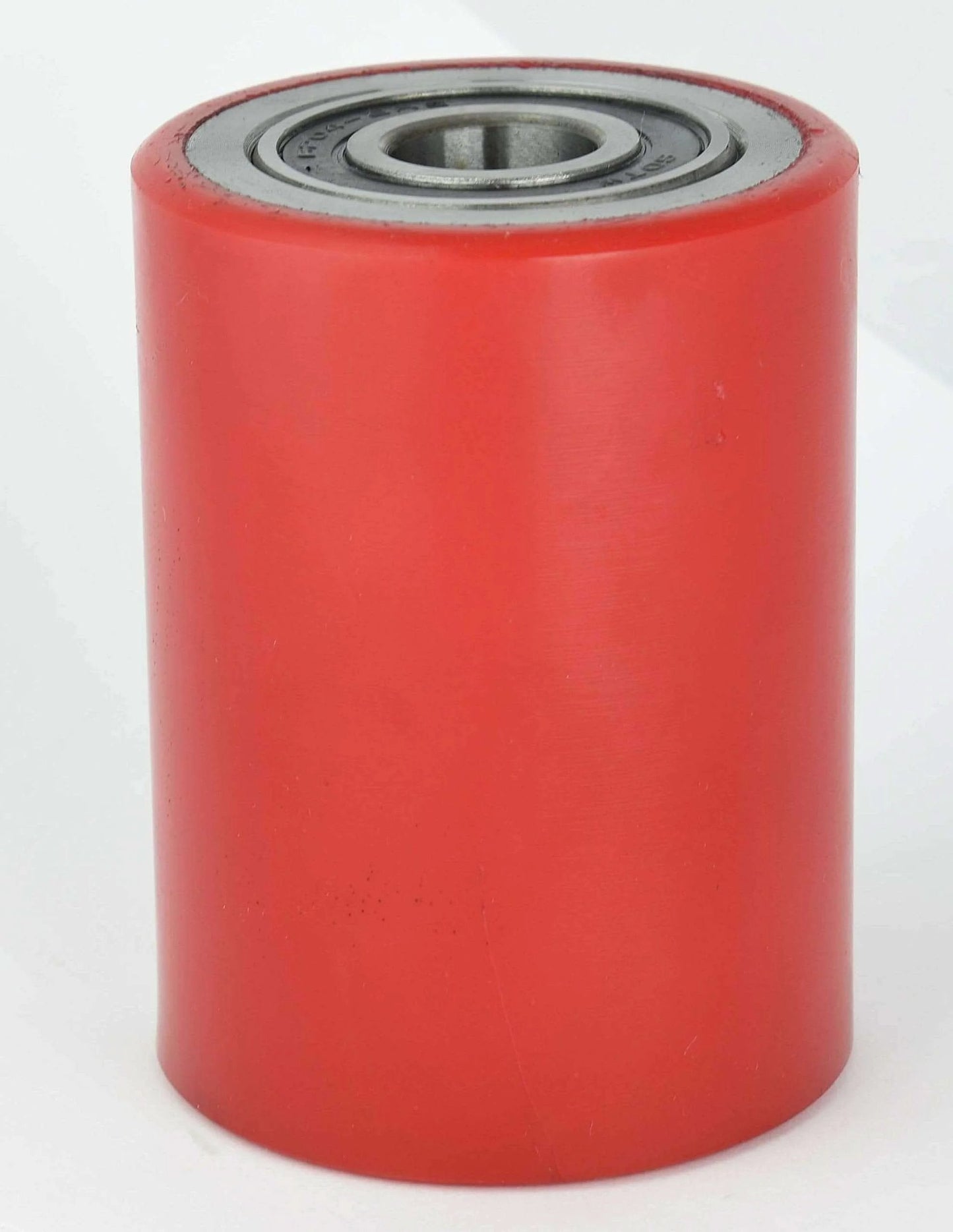Pallet jack load wheels set 3 x 3.75 inch red polyurethane on steel with bearings, heavy duty replacement.
