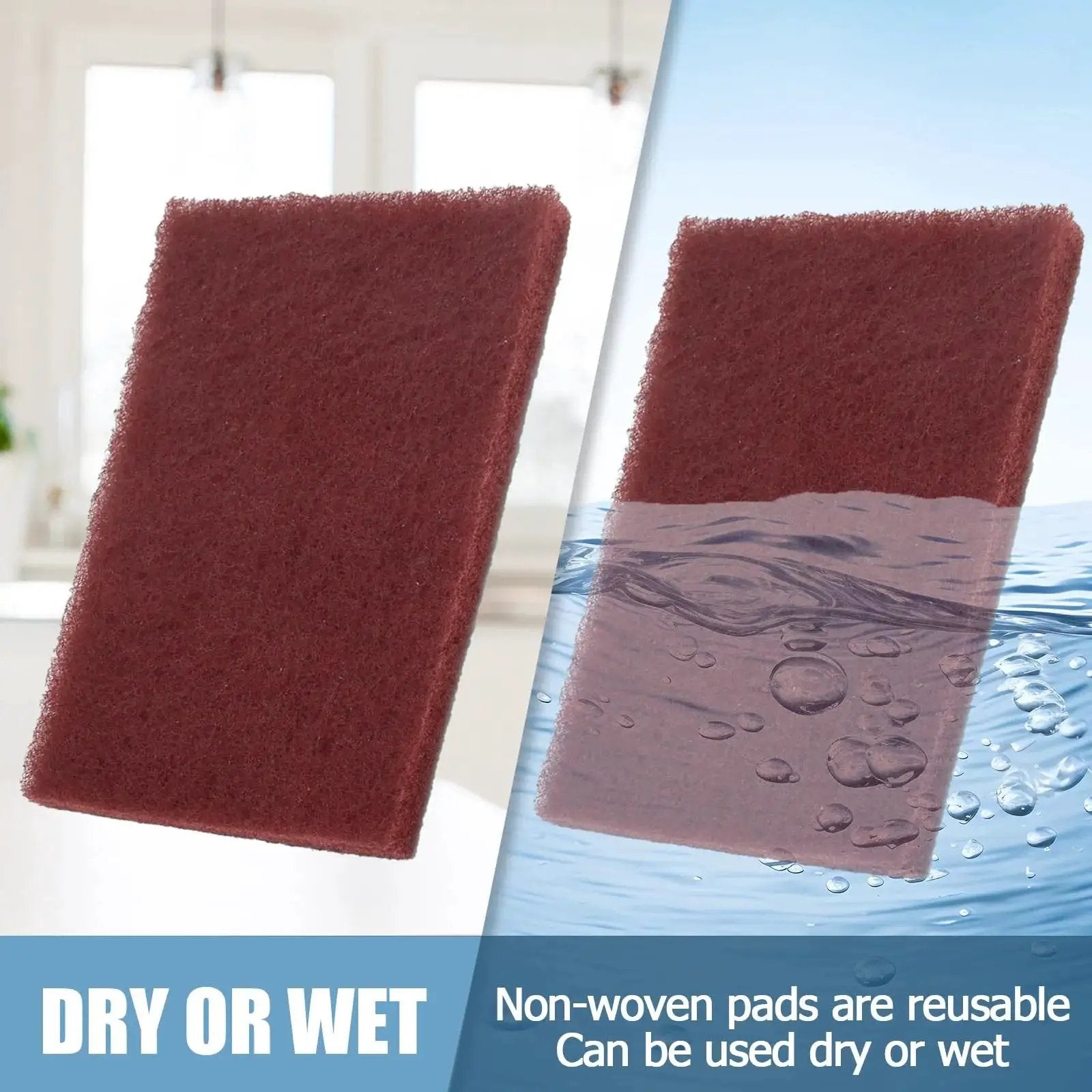 Six Pack Red Scuff Pads Very Fine Grade for Paint Prep showing wet and dry use options