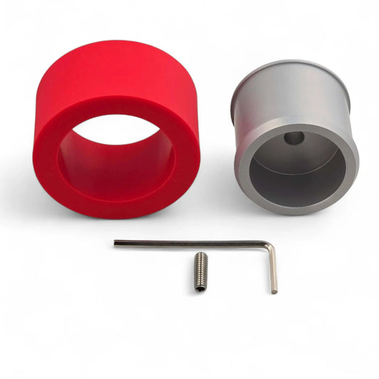 2 Inch High Grip Polyurethane Traction Wheels Pair with CNC aluminum hubs, red and silver, for robotics and DIY projects.