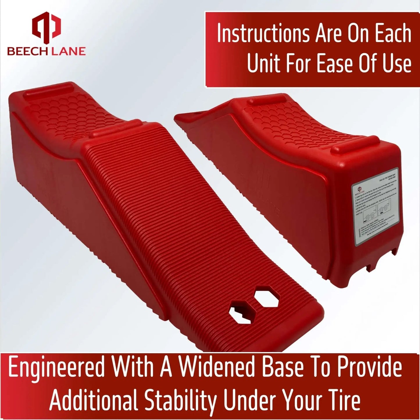 Rugged Five And A Half Inch Lift Trailer Ramp For Quick Tire Changes On Dual Axle Trailers, red ramp side by side view