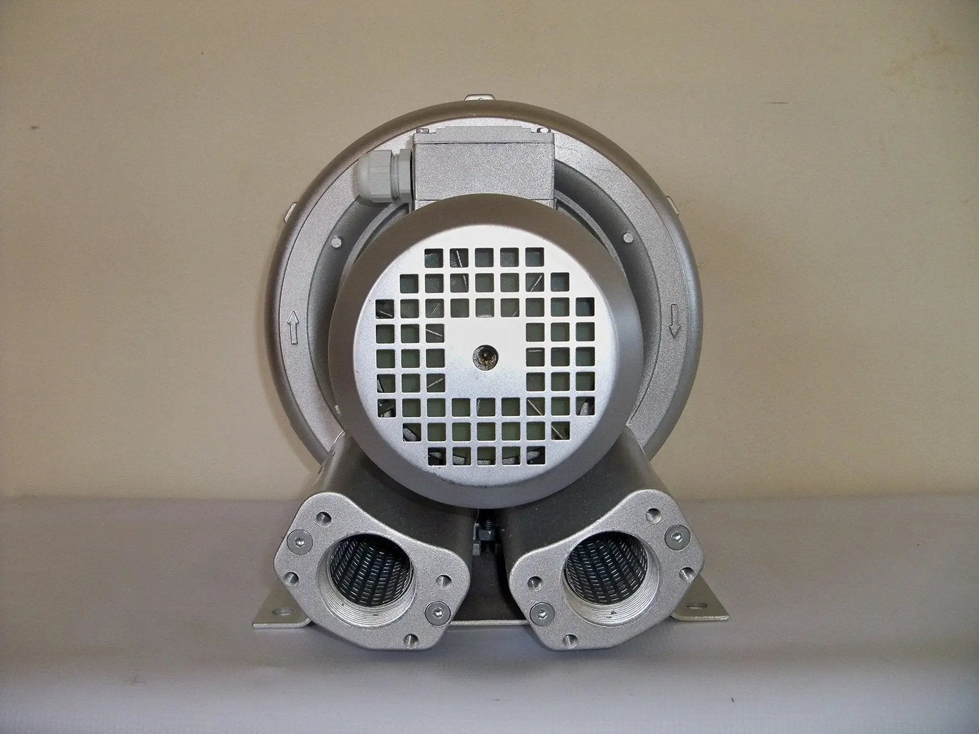Front view of High Power Regenerative Blower 1.1 HP 220 To 480V Three Phase 103 CFM Airflow 52 InH2O 64 dB Compact Design for industrial use.