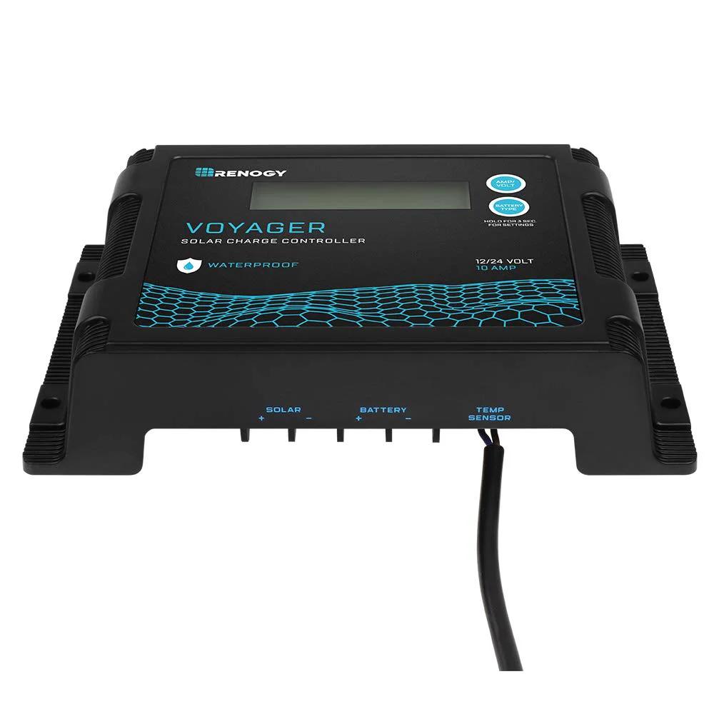 Dope Battery Temperature Sensor For Solar Charge Controllers By Renogy, front view with display and non-polarized connection.