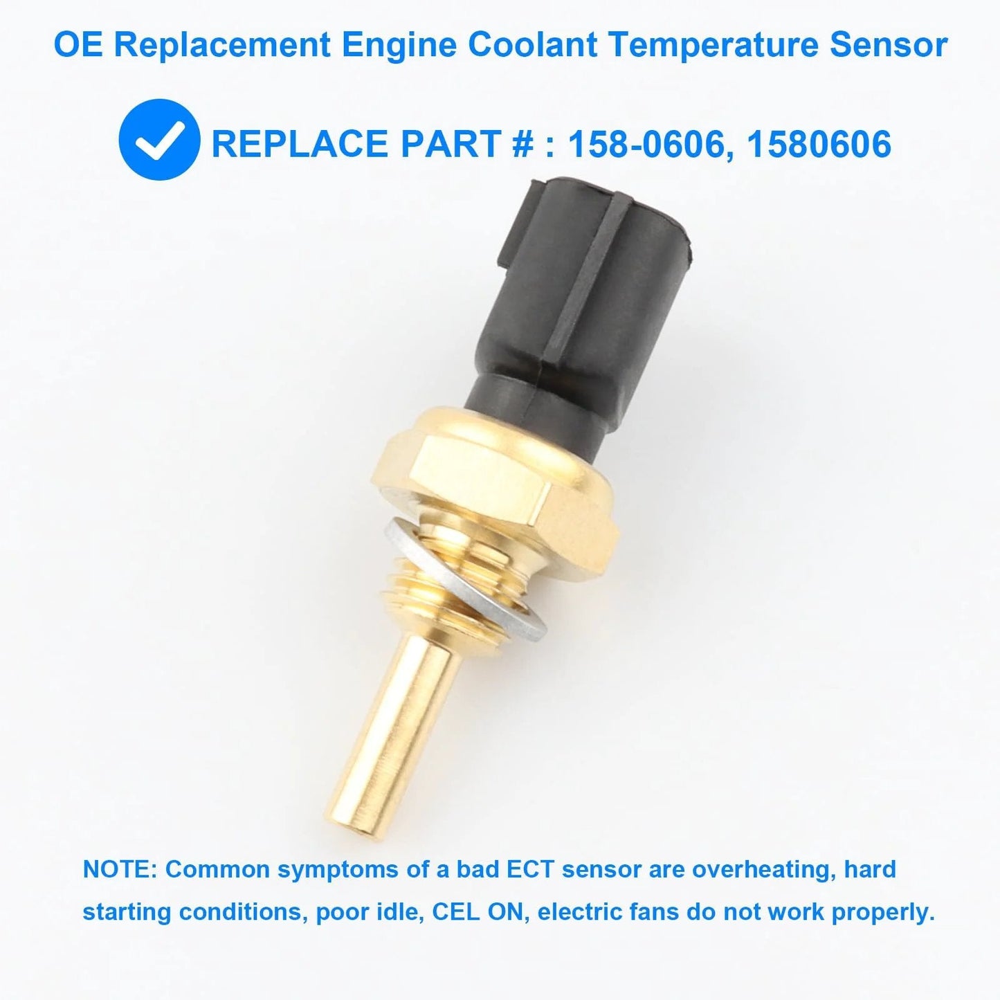 Replacement Coolant Temperature Sensor 158-0606 for Nissan and Infiniti vehicles, brass and plastic construction, front view.