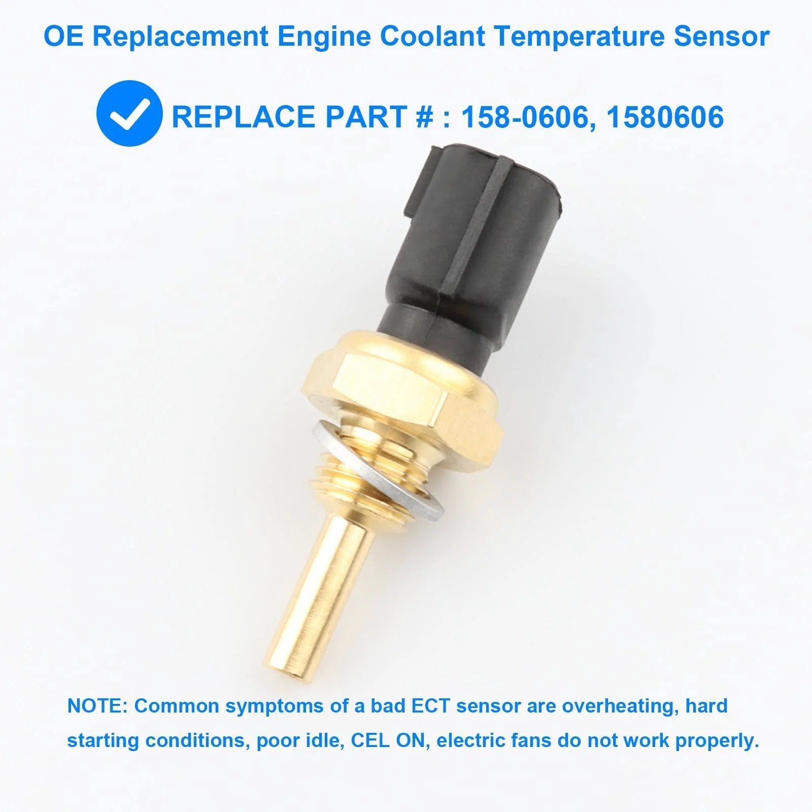 Replacement Coolant Temperature Sensor 158-0606 for Nissan and Infiniti vehicles, brass and plastic construction, front view.