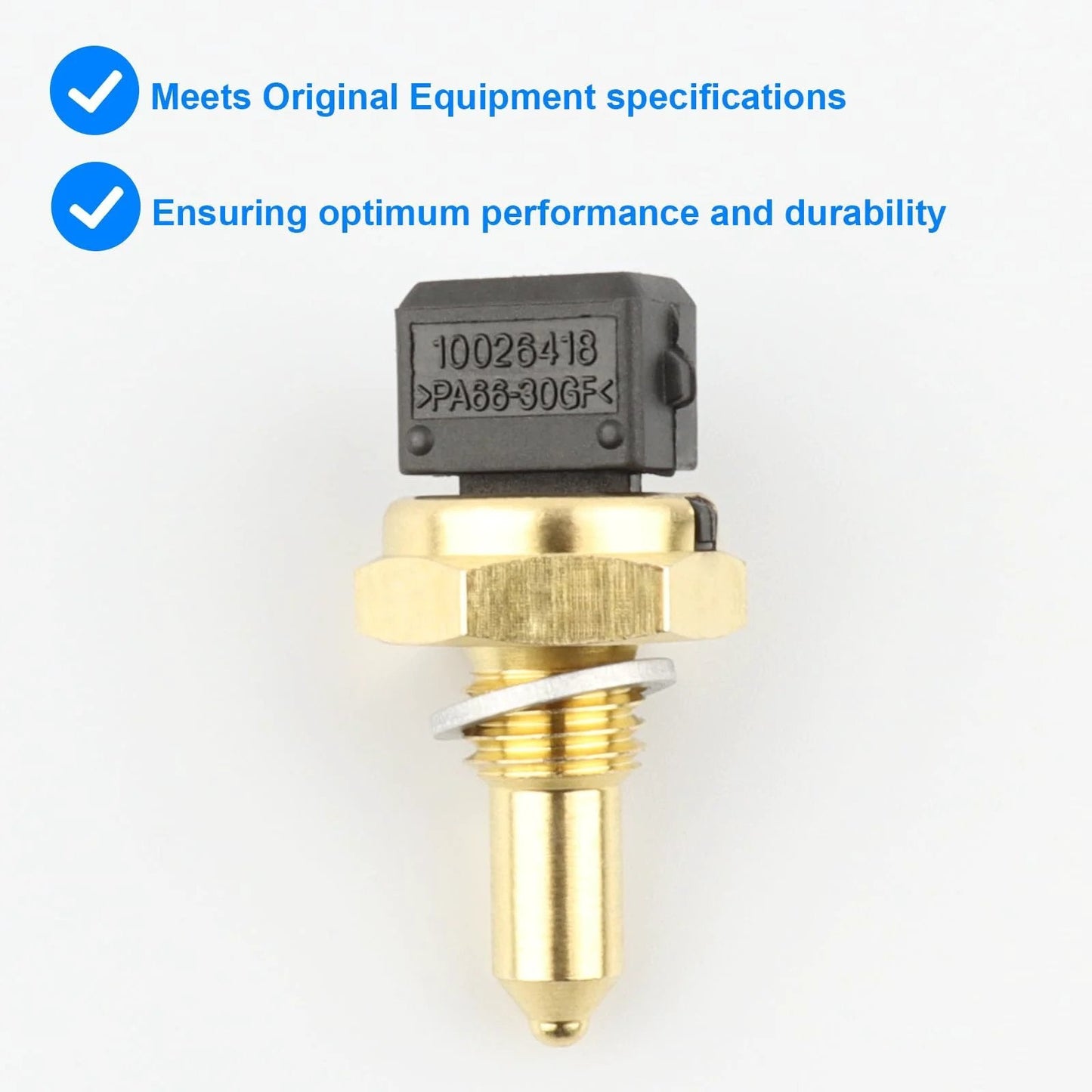 Replacement Engine Coolant Temperature Sensor ECT For BMW Vehicles TS10270 1580792 top view showing brass sensor body and connector.