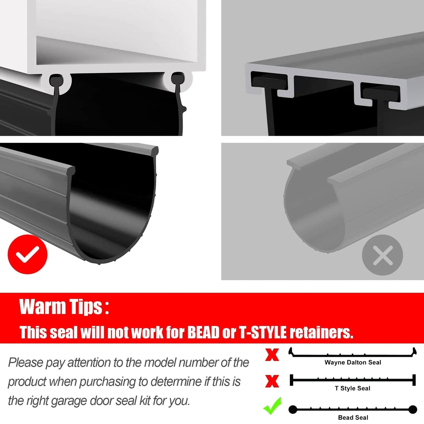 Close-up view of Replacement Garage Door Bottom Weather Seal for 16 Ft Wide Doors Black, designed for Wayne Dalton models.