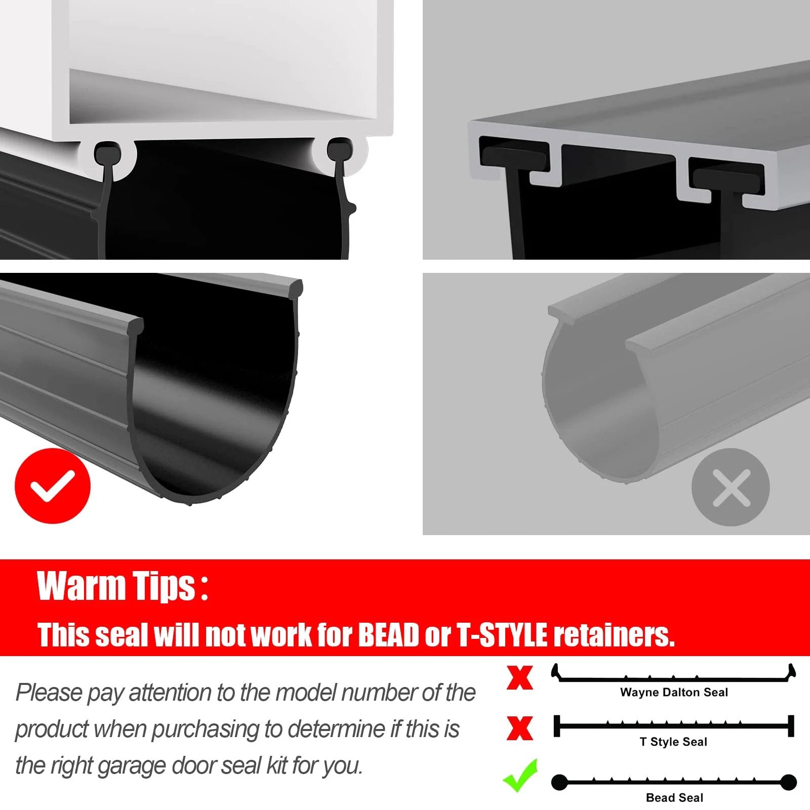 Close-up view of Replacement Garage Door Bottom Weather Seal for 16 Ft Wide Doors Black, designed for Wayne Dalton models.