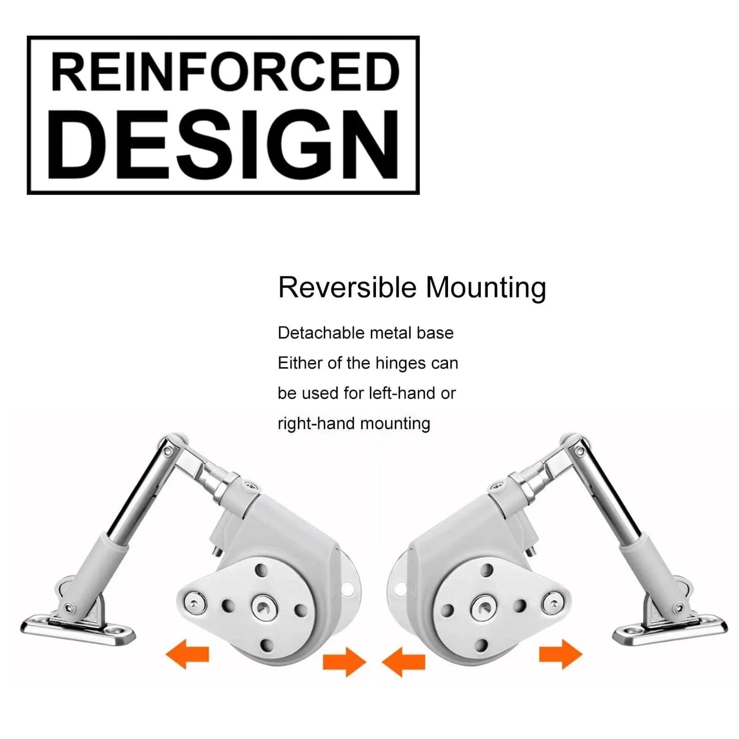 105 Degree Soft Closing Support Rod Hinges, Pull Down Bracket Hinge with reversible mounting design and detachable metal base