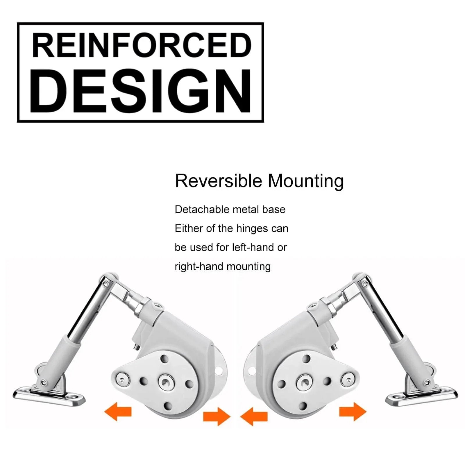 105 Degree Soft Closing Support Rod Hinges, Pull Down Bracket Hinge with reversible mounting design and detachable metal base