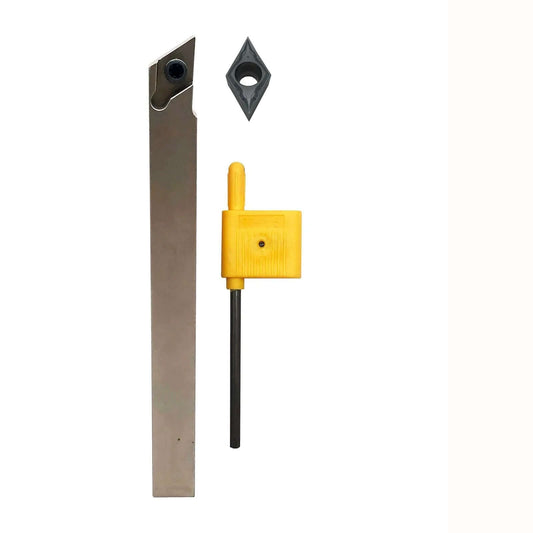 55 Degree Rhombic Carbide Inserts for Turning and Milling DCGT110301 302 ML Tin Coated with TiAlN Nano Coating High Hardness and Toughness Includes Three Eighths Inch Left Hand Holder for Precise Boring and Composite Tooling
