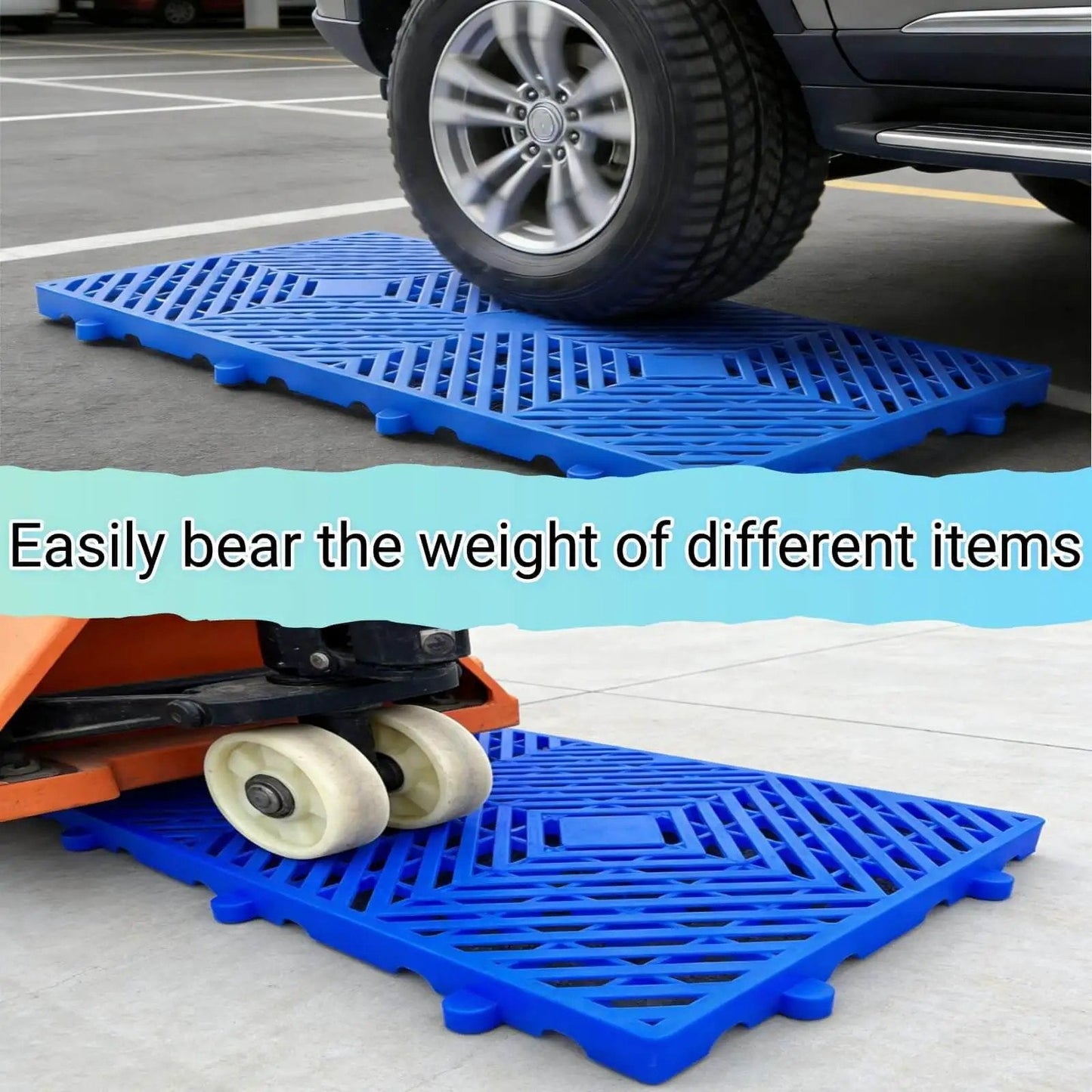 6-Piece Rhombic Plastic Pallet With Breathable Grid Ventilation For Interlocking Splice, 23.6 By 11.8 By 1.18 Inch Lightweight Floor Pallet supporting heavy vehicle and cart