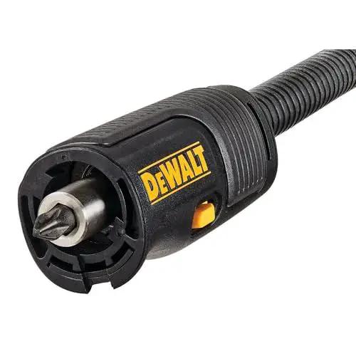 Close-up of Right Angle Drill Attachment 4-In-1 System with 12-Inch Compact Straight Flexible Shaft and drill bit inserted