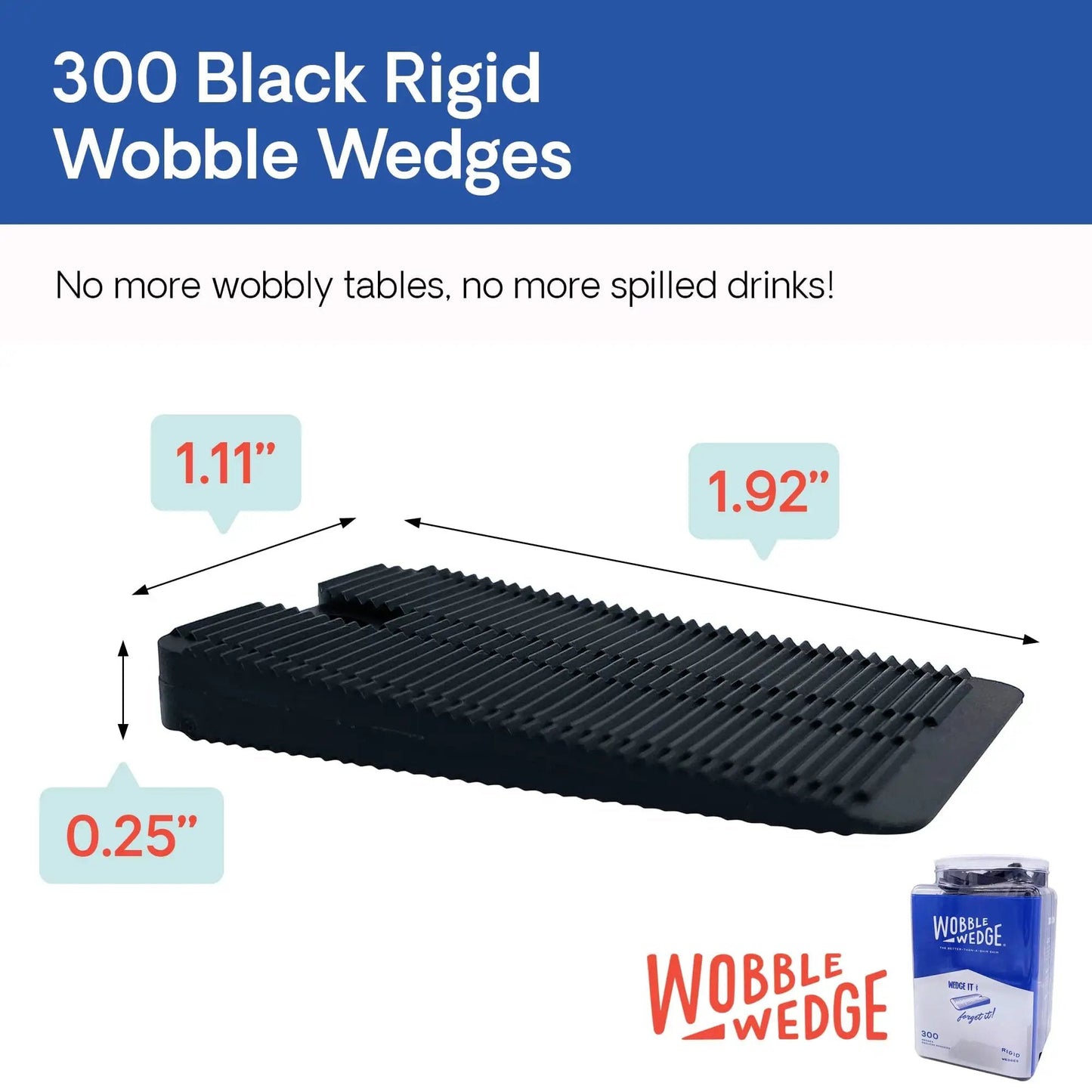 Rigid Plastic Shims For Leveling 300 Pack Made In USA Black Wobble Wedges with dimensions 1.92 x 1.11 x 0.25 inches