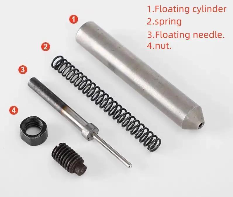 Components of Pro Grade Rivet Machine Kit With Semi Hollow Rivets Flanging Curling Punch Die Lower Die And Hardware Stamping Needle For DIYers And Pros Alike CYYDS Riveting Machine Accessories Built To Last And Easy To Start, including floating cylinder, spring, needle, and nut