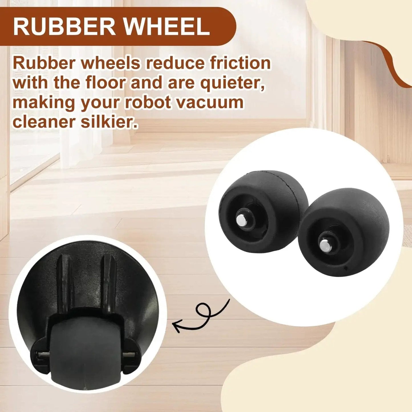 Replacement Front Caster Wheel 2 Pack For Robot Vacuum Models R101AE RV1001AE UR1100SRUS AV1002AE AV1010AE RV100AE shown with rubber wheels