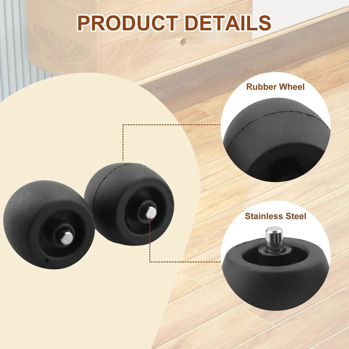 Replacement Front Caster Wheel 2 Pack For Robot Vacuum Models R101AE RV1001AE UR1100SRUS AV1002AE AV1010AE RV100AE showing rubber wheel and steel axle