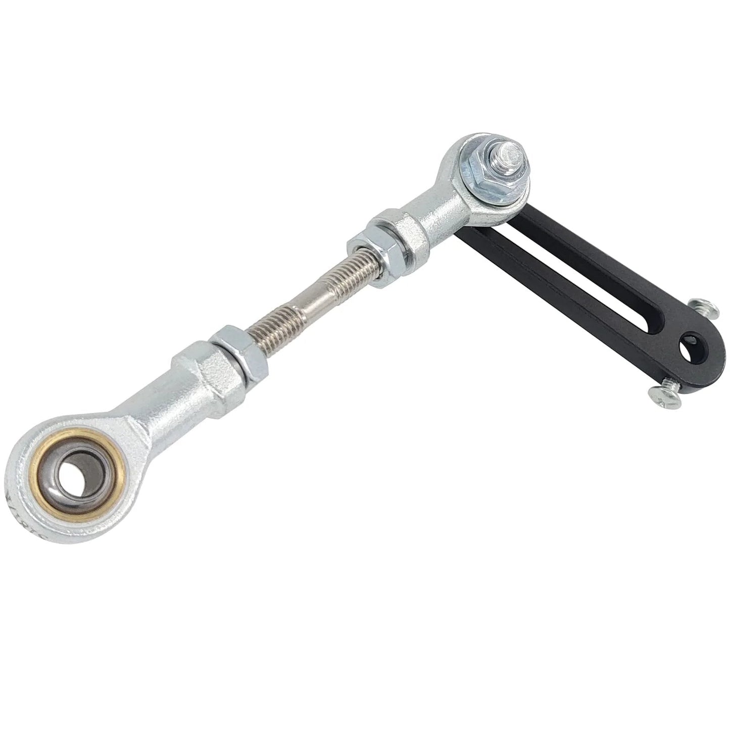 Rocker Arm For Reciprocating Linear Actuator With 8mm Shaft Hole Adjustable Stroke 30mm To 150mm Steel And Aluminum Alloy construction side view.