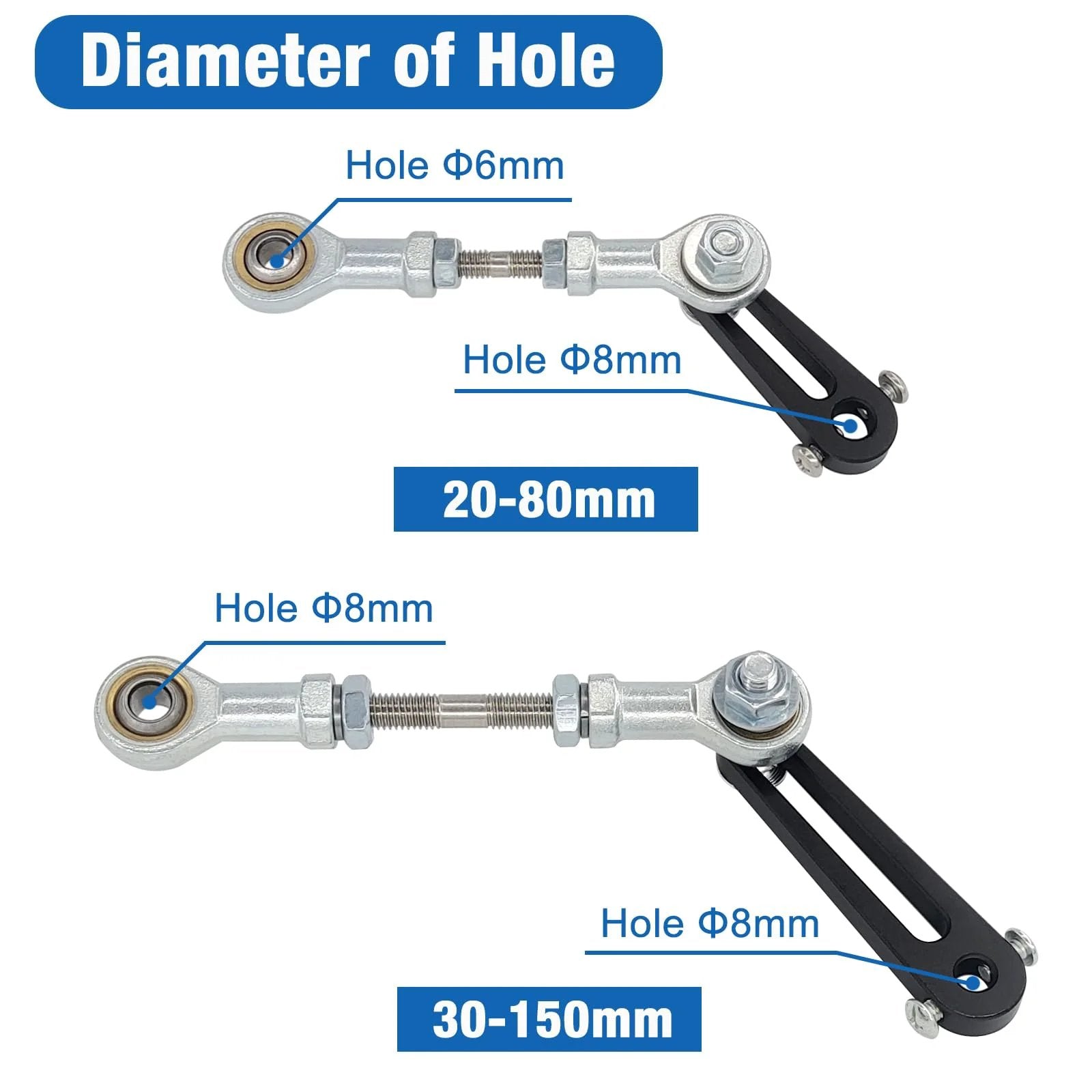 Rocker Arm For Reciprocating Linear Actuator With 8mm Shaft Hole Adjustable Stroke 30mm To 150mm Steel And Aluminum Alloy Construction.