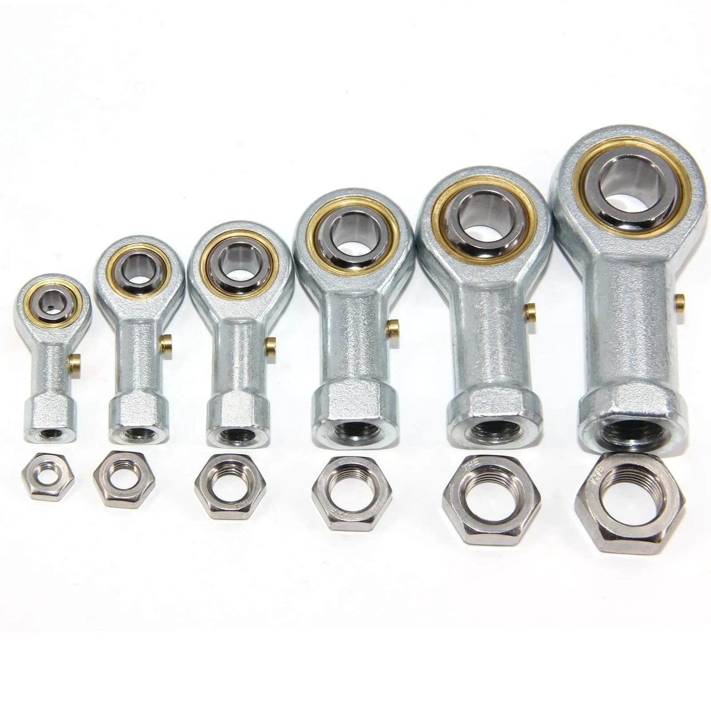 4pcs PHSB8 Rod End Bearings 1/2-inch Bore Pre-Lubricated Bearings 1/2-20 Female Thread Right Hand with Jam Nuts, front view