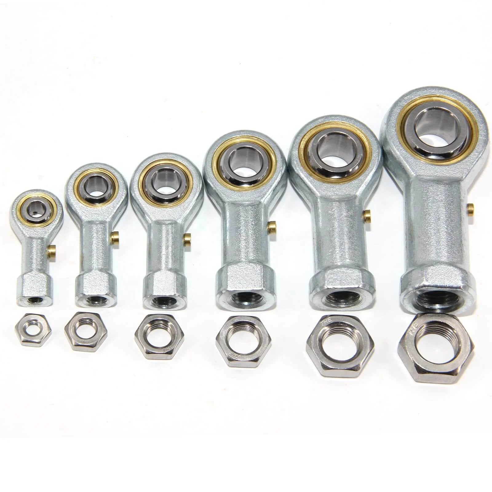 4pcs PHSB8 Rod End Bearings 1/2-inch Bore Pre-Lubricated Bearings 1/2-20 Female Thread Right Hand with Jam Nuts, front view