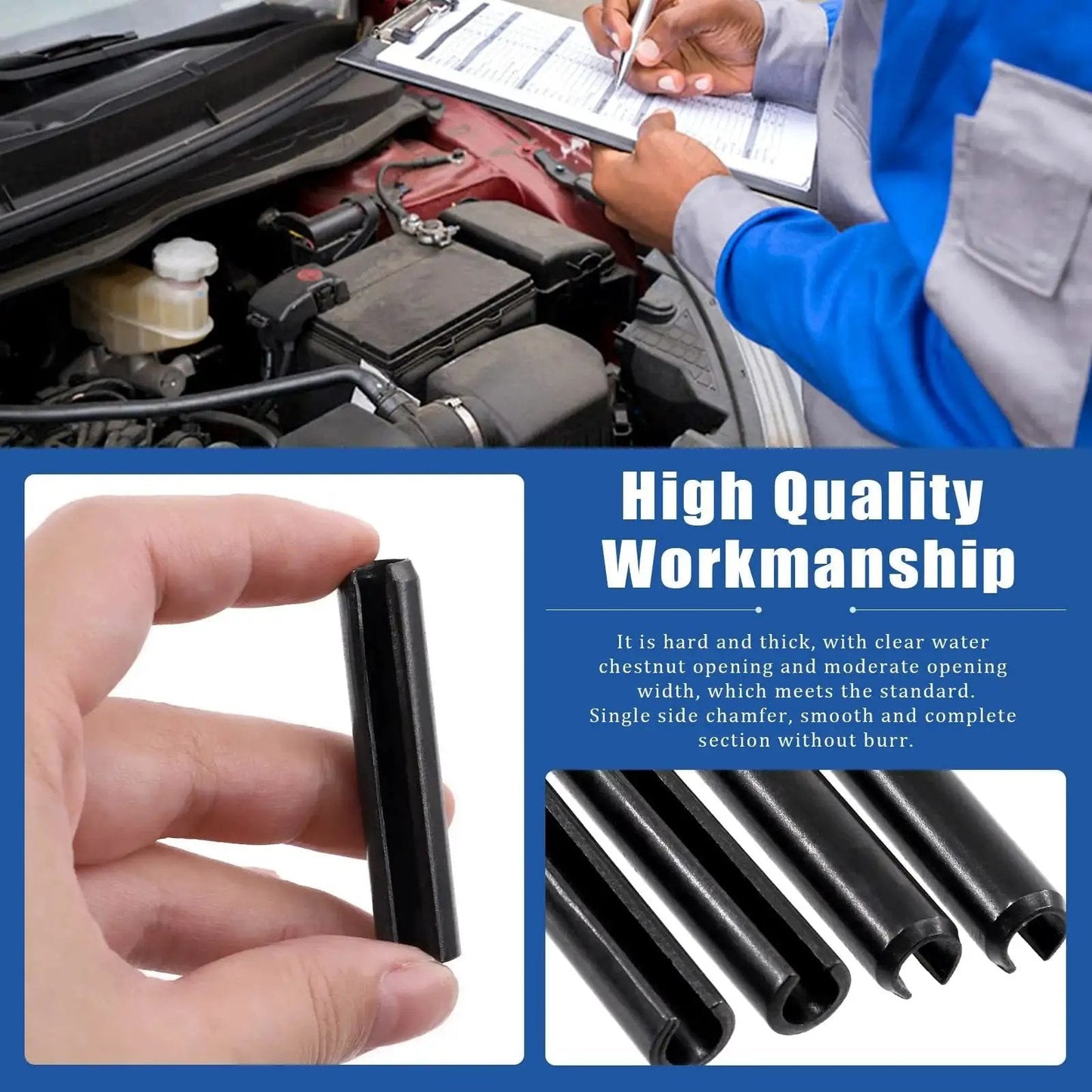 Roll Pin Assortment Kit Glarks Must Have 405 Pieces In 27 Sizes, technician using slotted spring pins for automotive repair