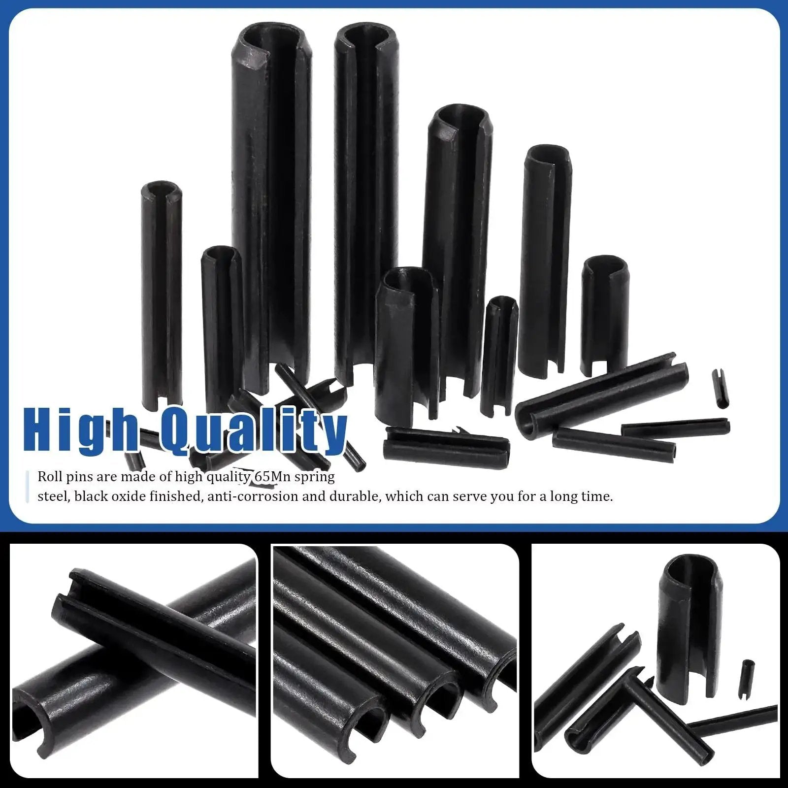 Roll Pin Assortment Kit Glarks Must Have 405 Pieces In 27 Sizes Slotted Spring Pins M1.5 to M10, durable 65Mn spring steel