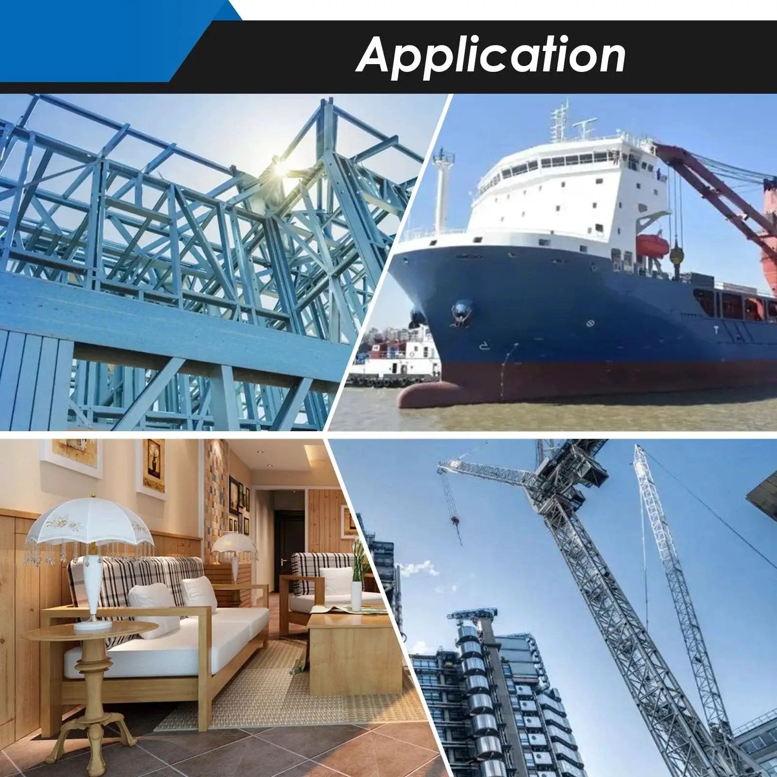 Various applications of Roll Pin Assortment Kit in construction, shipbuilding, furniture, and crane industries