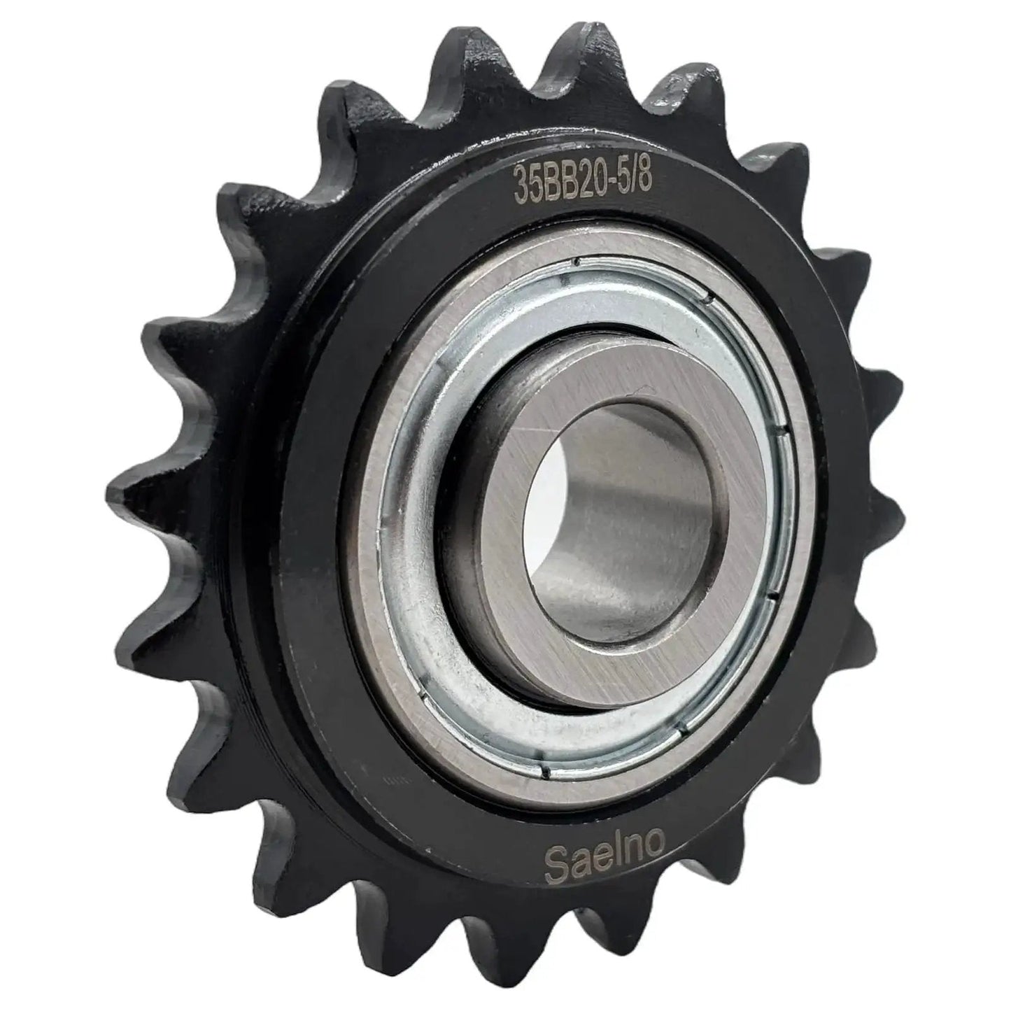 No 35 Roller Chain Idler Sprocket Type C With Five Eighths Bore And Twenty Teeth Includes Bearing 203KRR2 Hardened 1045 Steel
