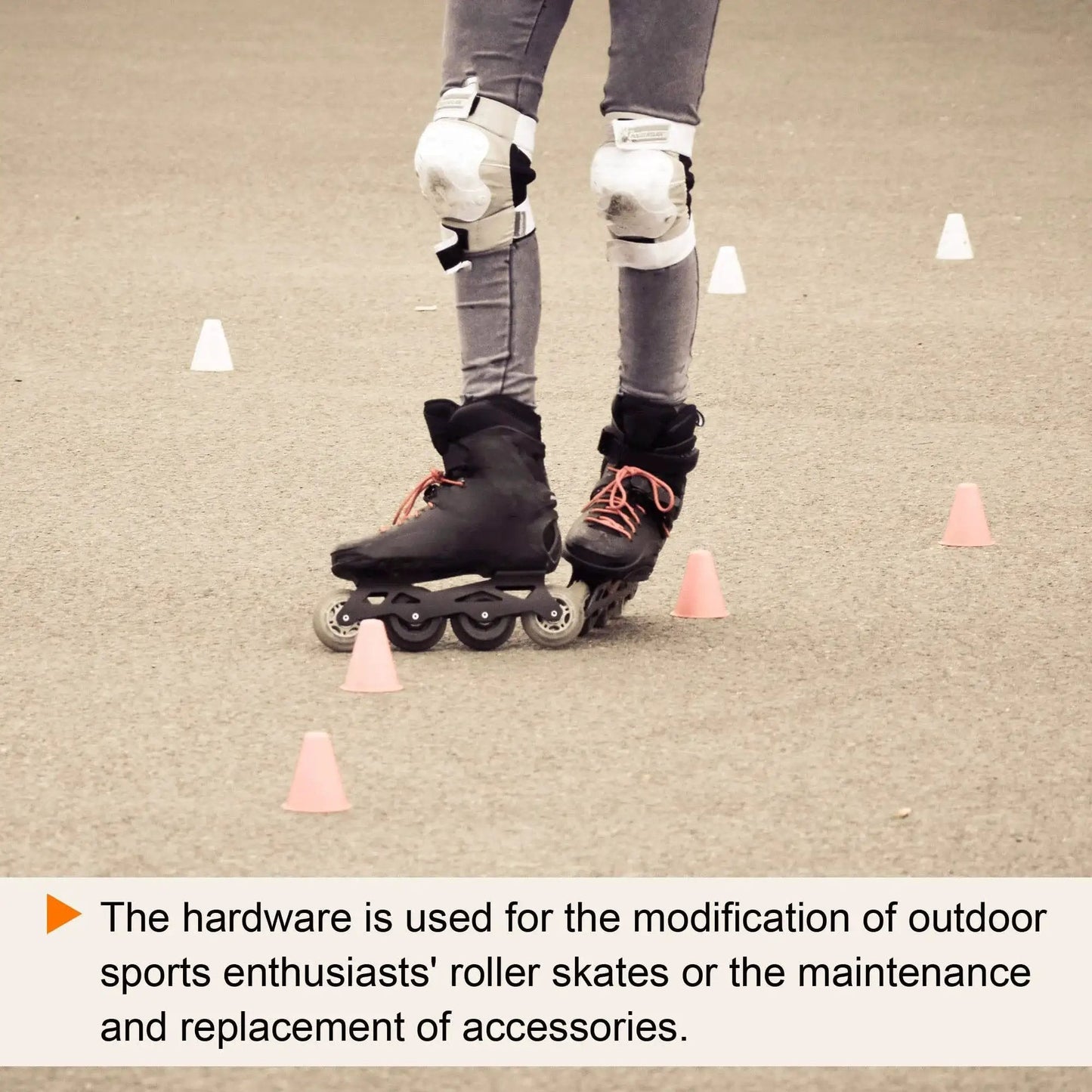 Person inline skating through cones; Inline Skate Axle Bearing Spacers Kit, 8 Pack, Aluminum 6mm Axle Spacers, Silver, for Roller Skates