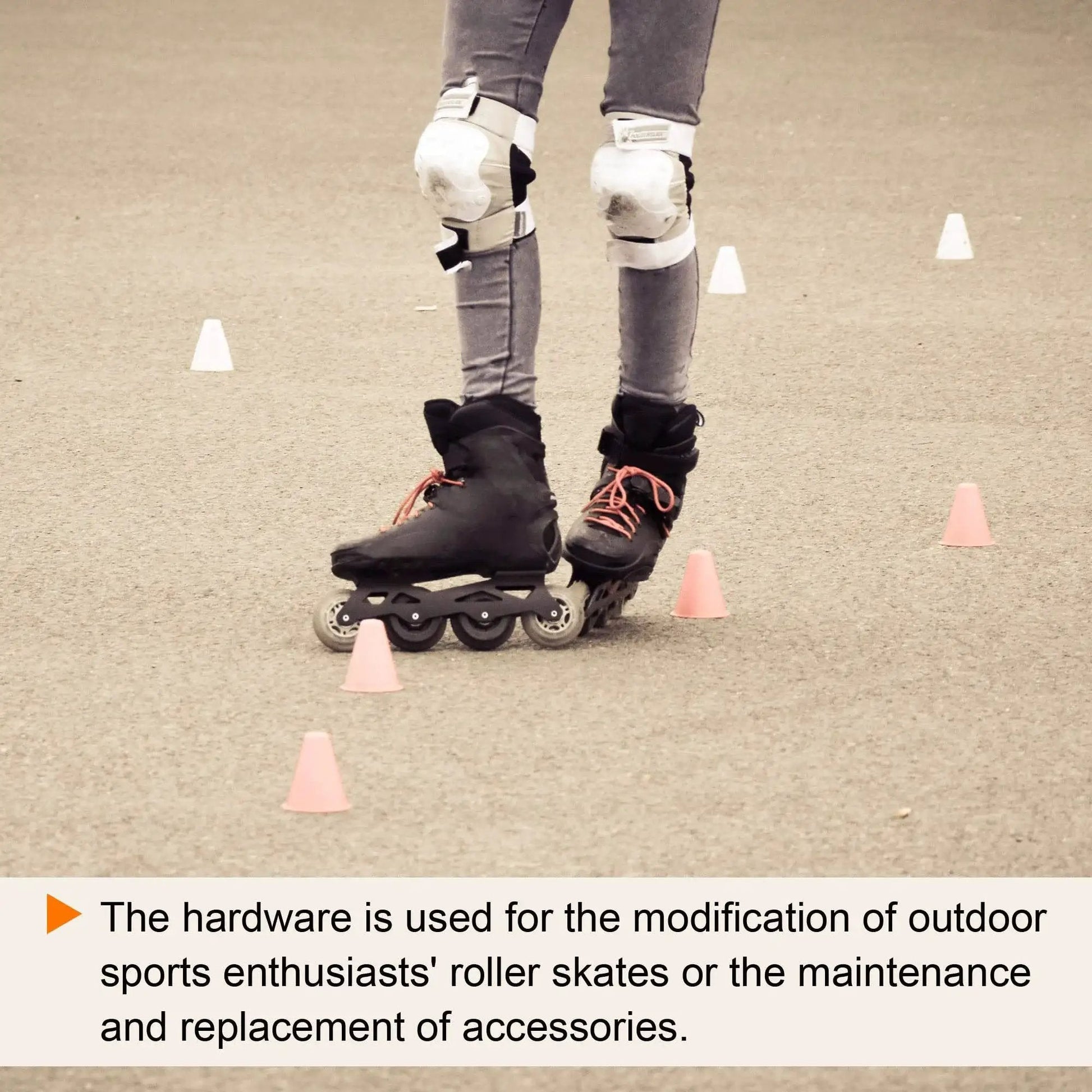 Person inline skating through cones; Inline Skate Axle Bearing Spacers Kit, 8 Pack, Aluminum 6mm Axle Spacers, Silver, for Roller Skates
