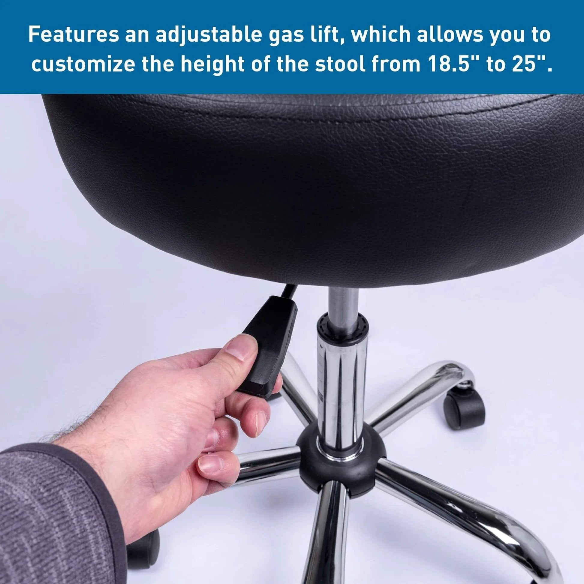 Adjusting Rolling Exam Stool with Wheels, 18.5 Inch to 25 Inch Adjustable Height for Dentists, Spas, Healthcare, featuring gas lift
