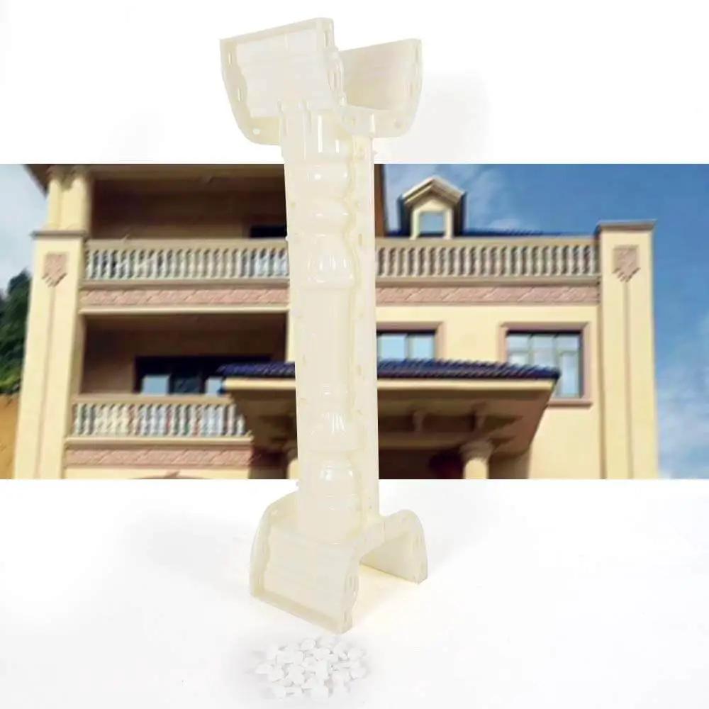Two 35 Inch Balustrade Molds For DIY Concrete Casting, Roman Column Style Balcony Fence Molds, white mold front view, against a house with balustrade