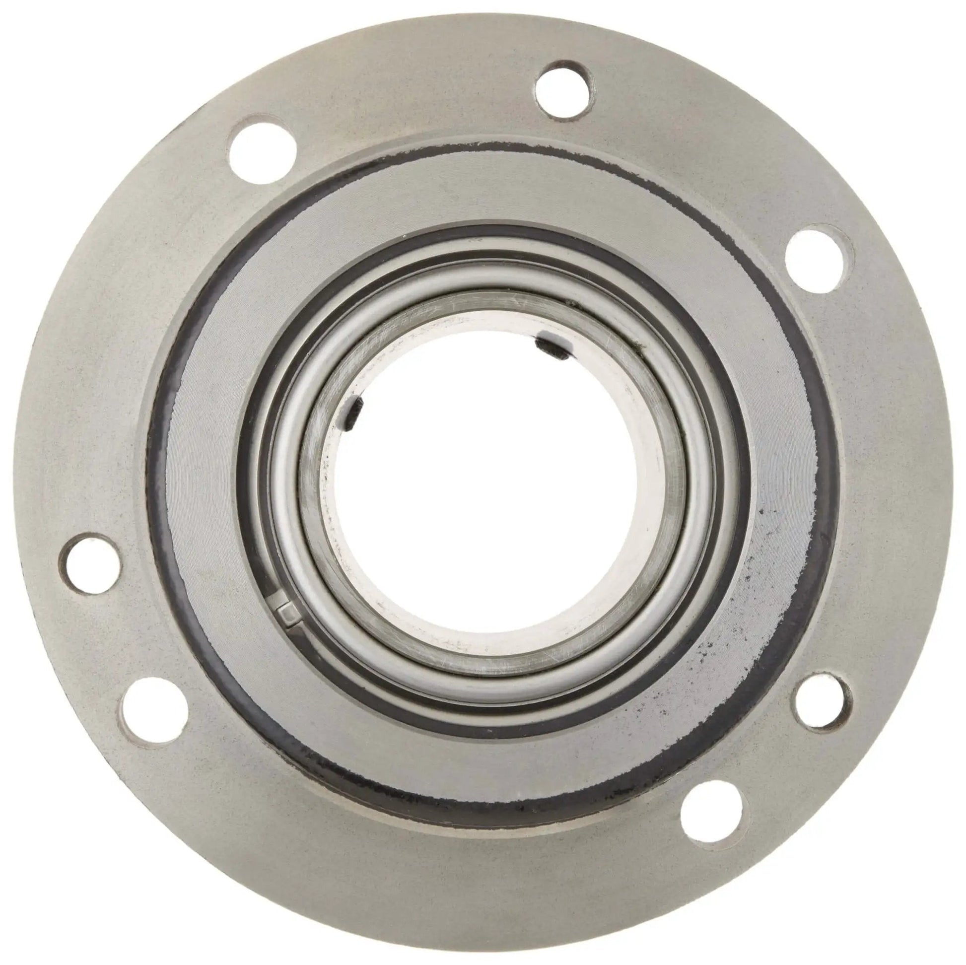Round Flange Block With Four Bolt Holes Built For Heavy Duty Relubricatable Non Expansion Cast Iron Housing Setscrew Locking Collar Bore Diameter One And Three Quarter Inches Double Sealed Spherical Roller Bearing Insert Rexnord ZBR2112