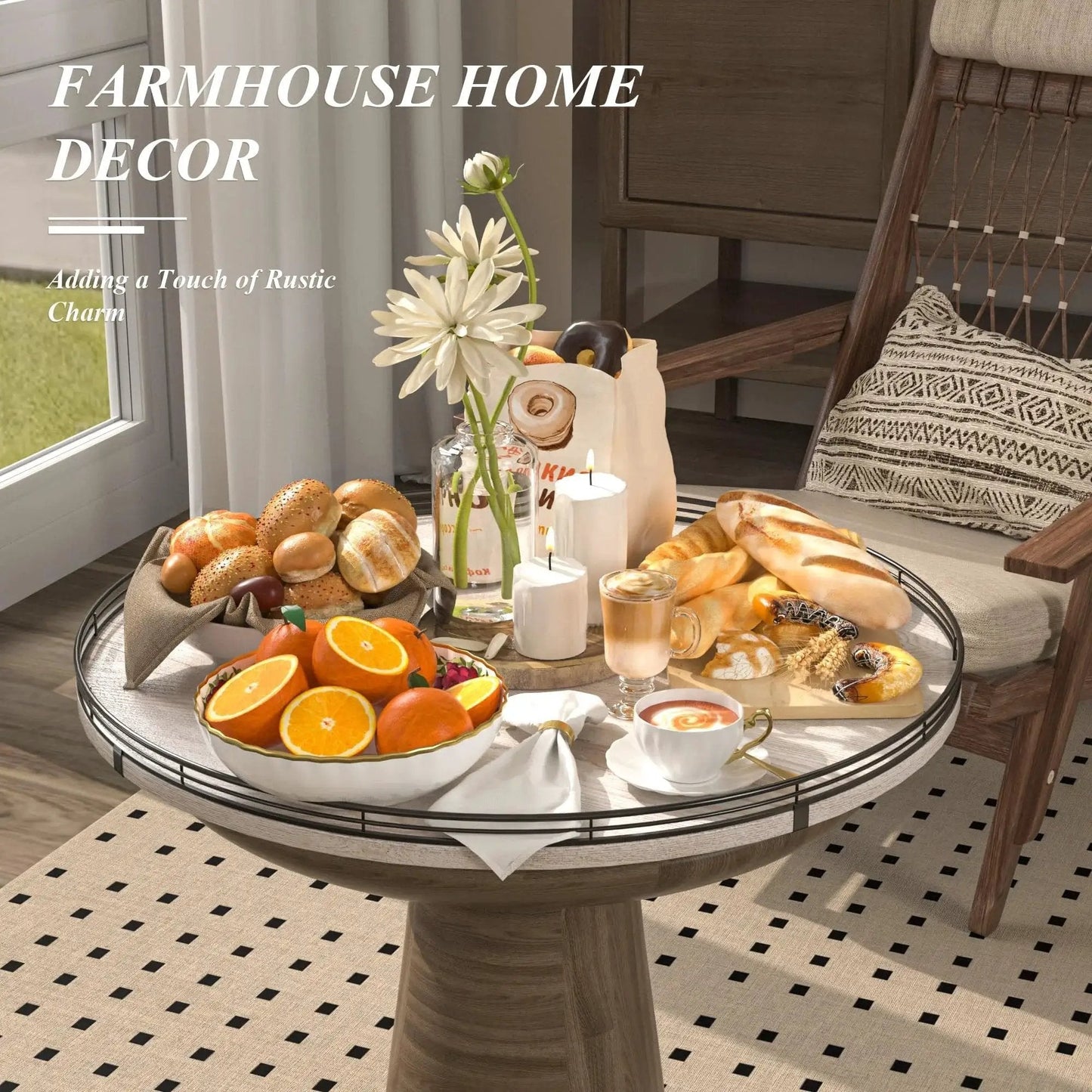24 Inch Round Wooden Lazy Susan Turntable For Kitchen And Dining Room Organization Whitewashed Farmhouse Style Large Centerpiece
