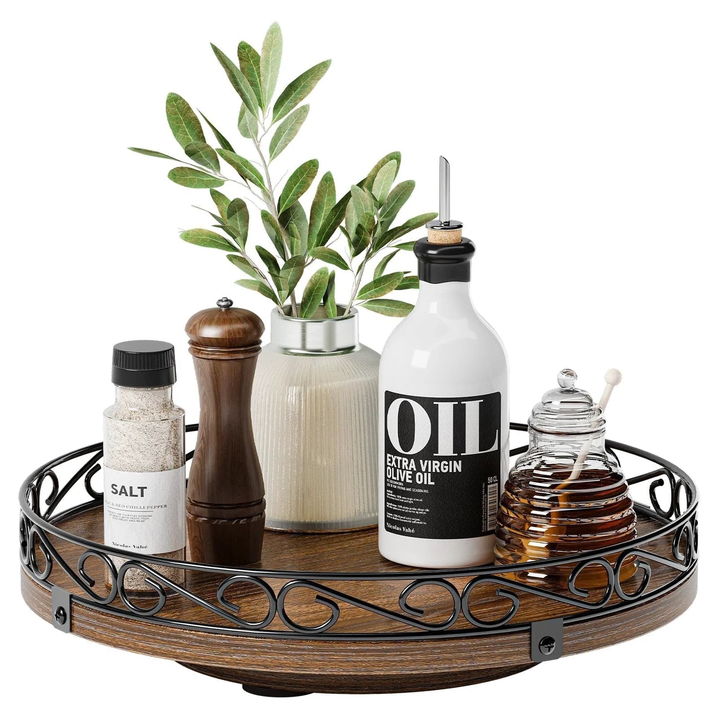 12 Inch Round Wooden Lazy Susan Turntable For Tabletop And Cabinet Farmhouse Rustic Brown Decorative Tray Kitchen Countertop Organizer And Centerpiece Display For Coffee Table Ideal For Dining Room And Living Area Display