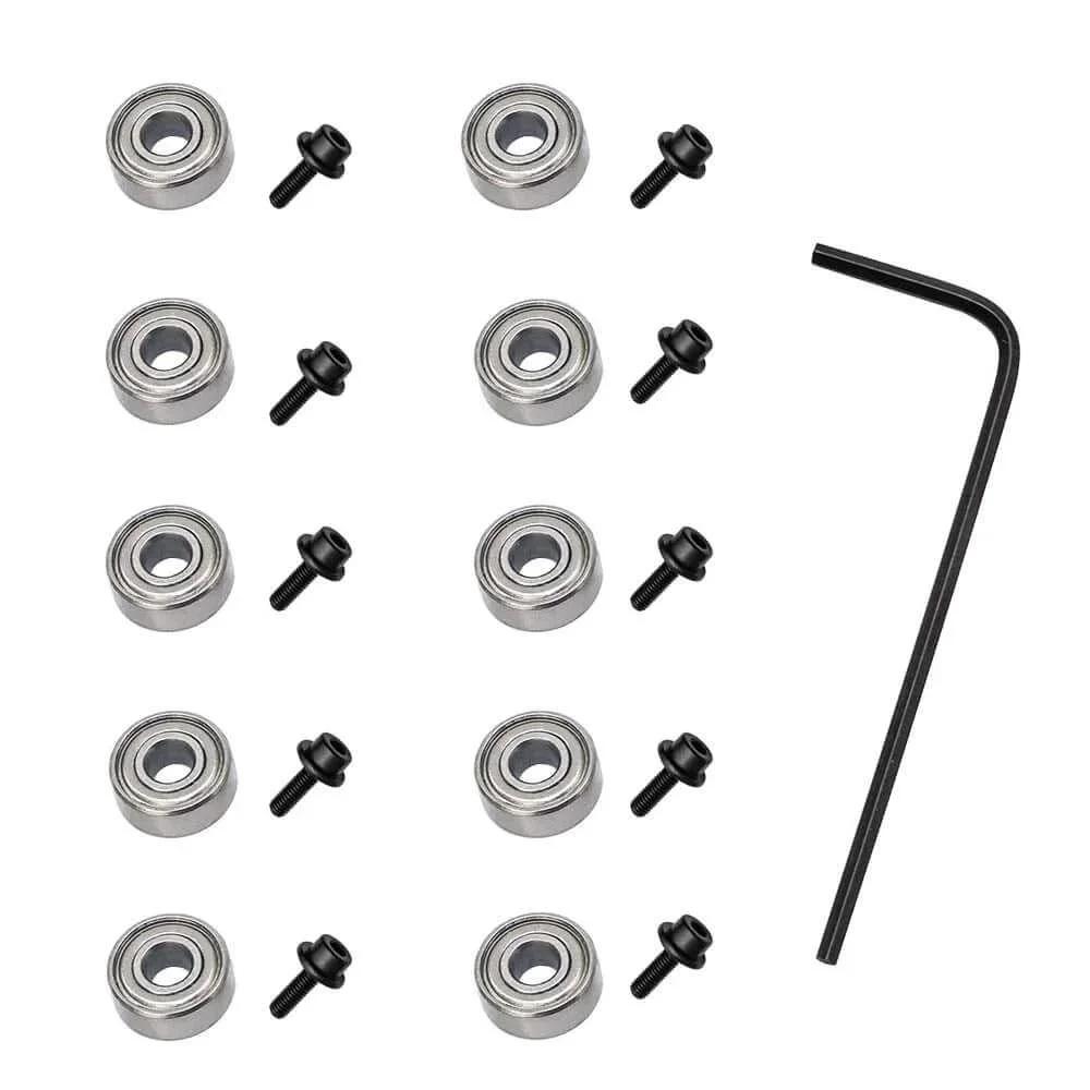 10 Piece Router Bit Bearing Set Top Bearings For Flush Trim Router Bits With Inner Diameter Three Sixteenth Inch And Outer Diameter One Half Inch Includes Bearings Set Screws And Hex Key For Replacement Repair And Precise Grooving