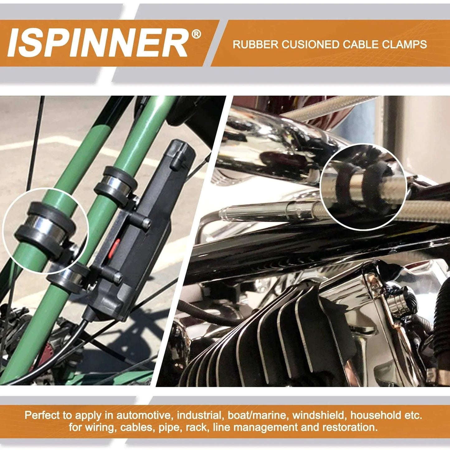 52 Piece Cable Clamps Assortment Kit With 304 Stainless Steel Rubber Cushioned Pipe Clamps In Six Sizes, installed on cables.