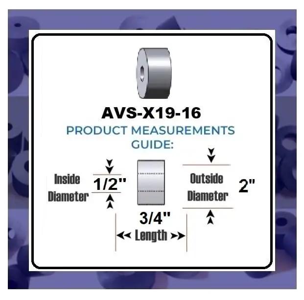Pack Of Four Made In USA Rubber Spacer For Anti Vibration And Equipment Damping, measurements guide with dimensions