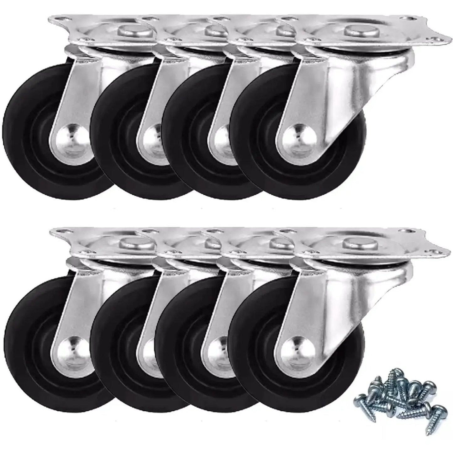 8 Pack 1 Inch Swivel Caster Wheels With Top Plate And Bearing, Quiet Rubber Base Casters For Carts And Trolleys